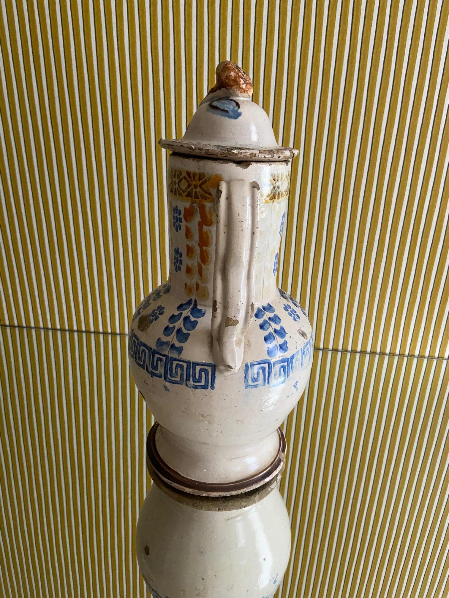 Vintage Ceramic Jar with Handles and Decorations, Italy, Late 19th Century 3