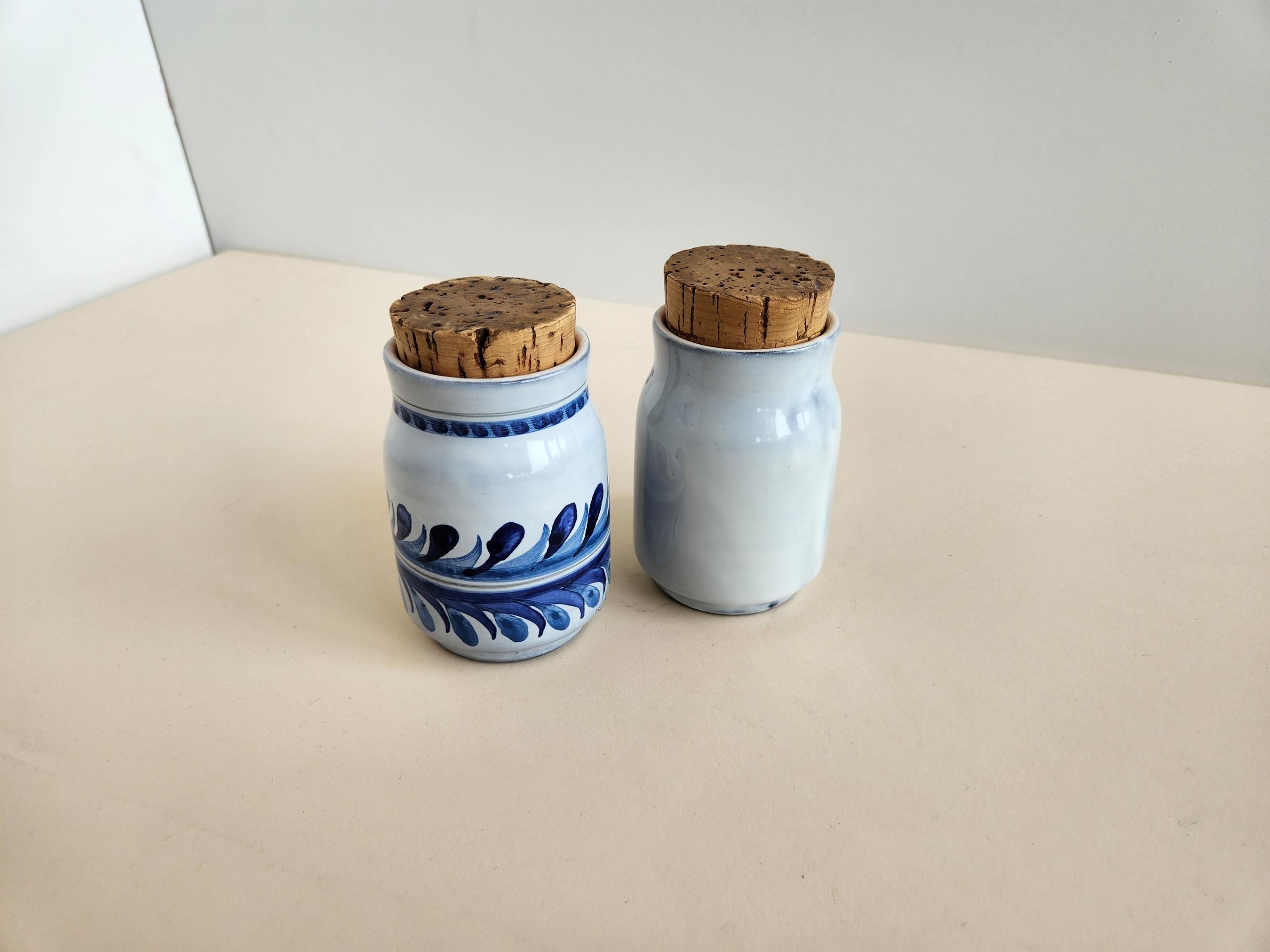 Roger Capron - Vintage Ceramic Jars with Cork Lids for Celery and Thyme In Excellent Condition For Sale In Stratford, CT
