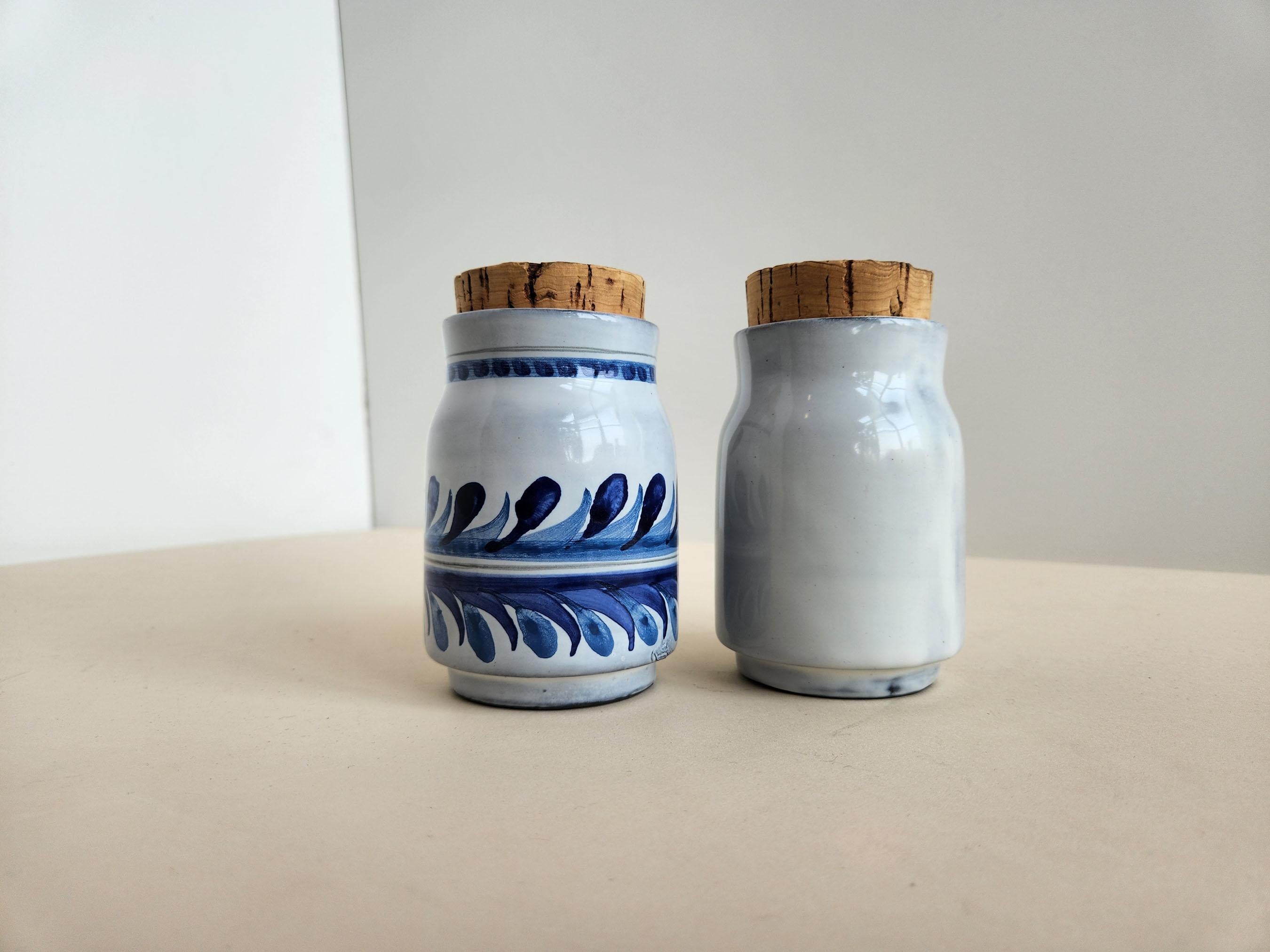 Mid-20th Century Roger Capron - Vintage Ceramic Jars with Cork Lids for Celery and Thyme For Sale