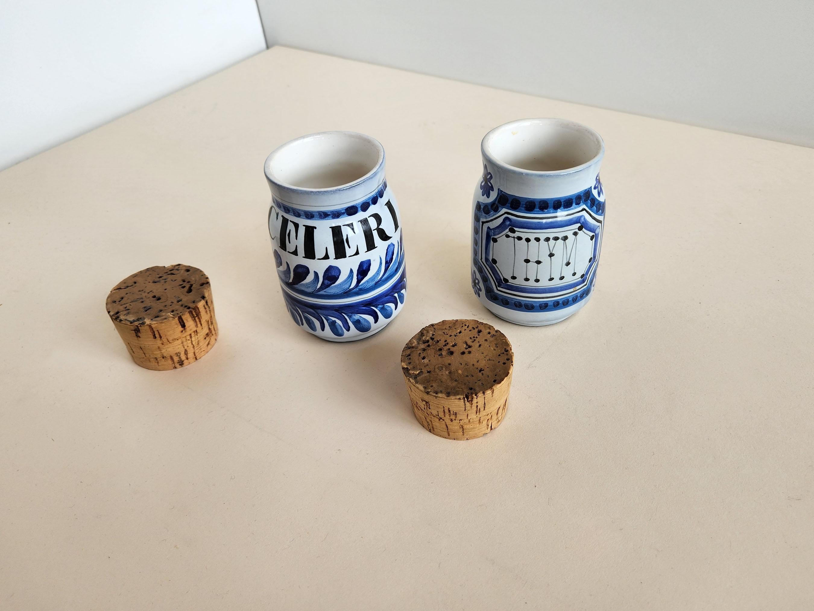 Roger Capron - Vintage Ceramic Jars with Cork Lids for Celery and Thyme For Sale 2