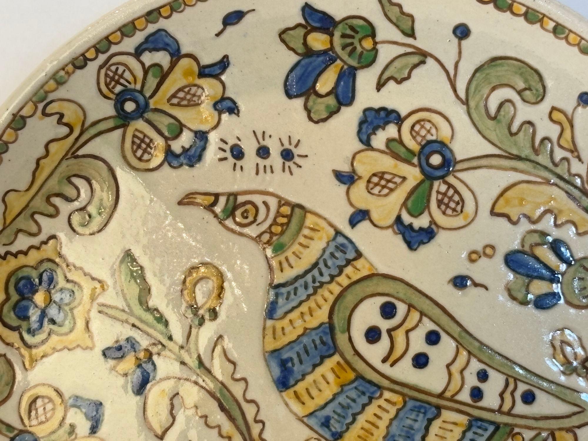 Scandinavo moderno Piatto in ceramica Jeziorna polacco d'epoca Bolesławiec 1960 Polonia in vendita