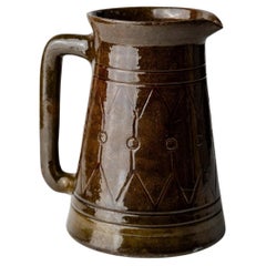 Vintage Ceramic Jug or Vase with Handle by Urbano Fontana Relief, Italy 1970s