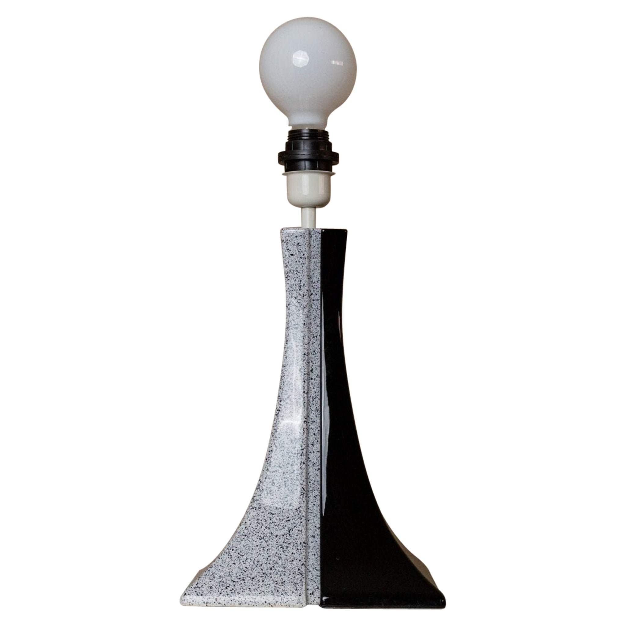 Lámpara vintage de cerámica en blanco y negro, años 80