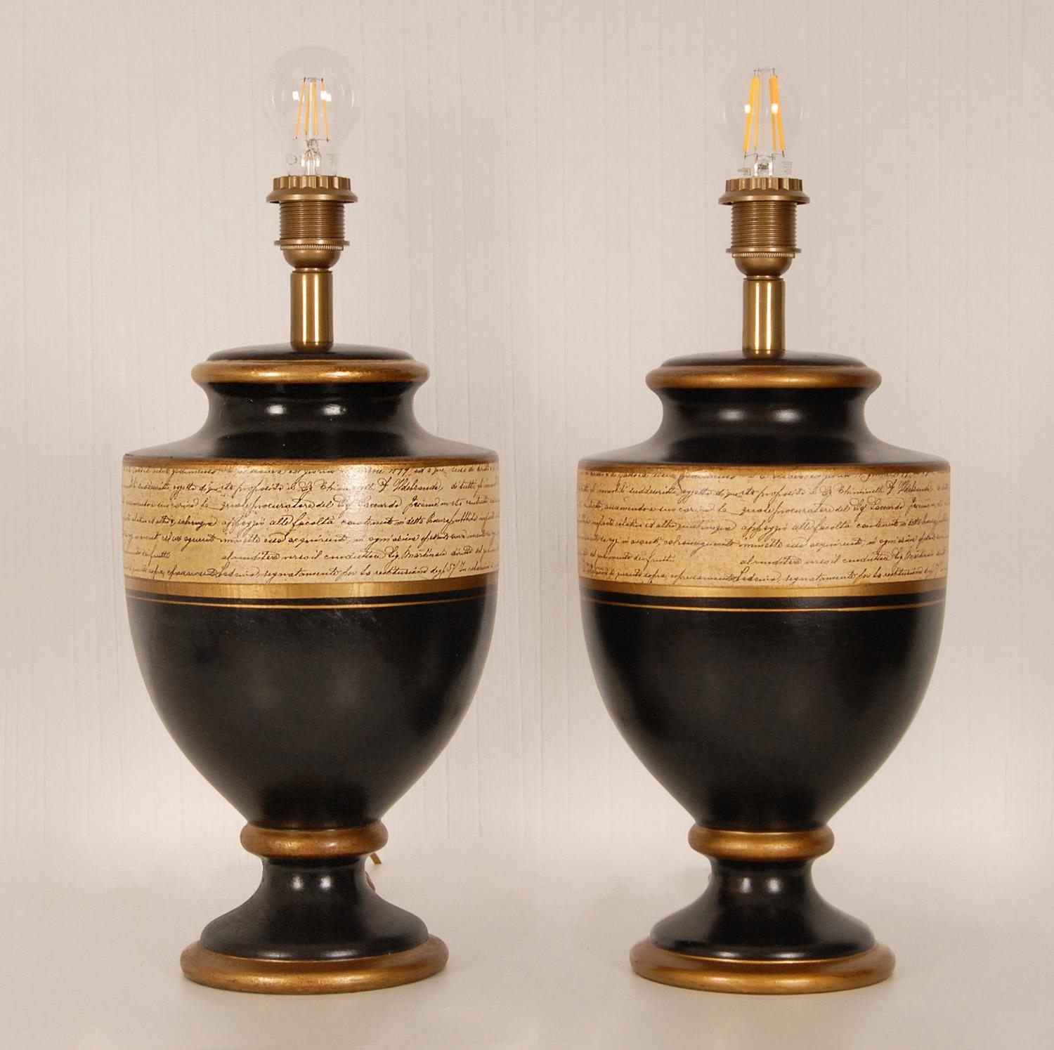 Vintage Ceramic Lamps French Gold Beige and Black Vase Lamps a Pair For Sale 4