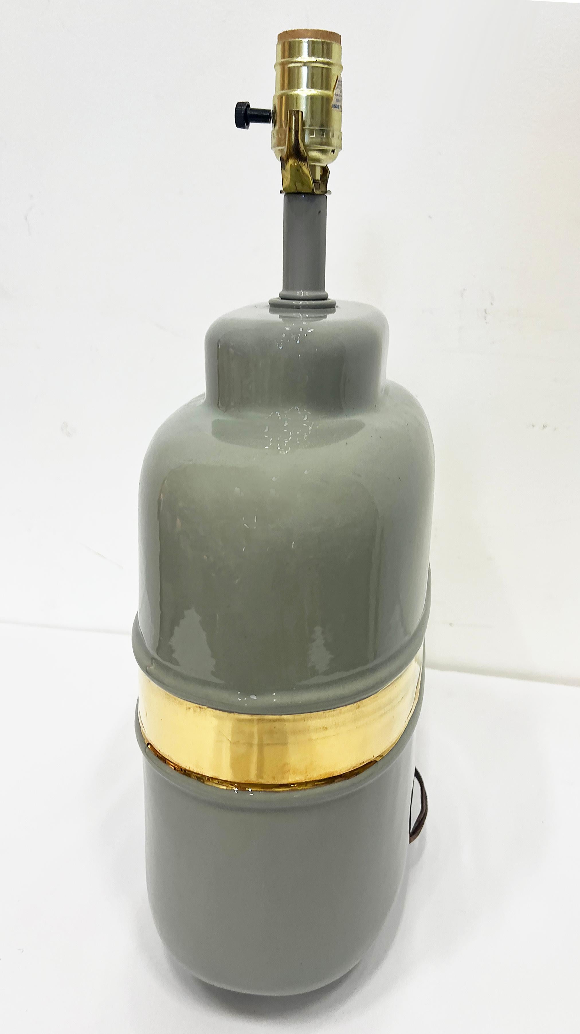 Modern Vintage Ceramic Lamps with Glazed Gold Bands in Jaru Style, Pair For Sale