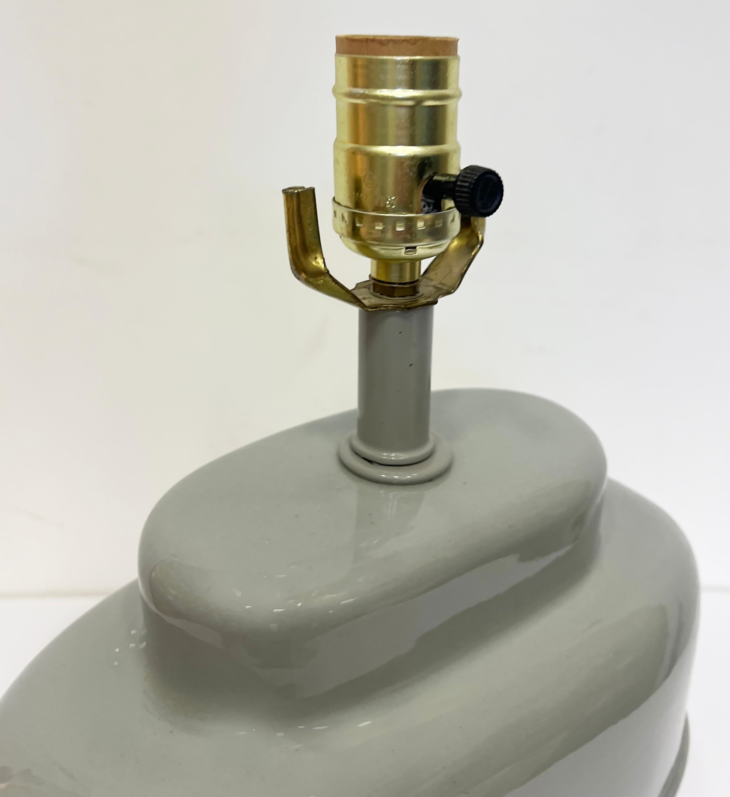 Vintage Ceramic Lamps with Glazed Gold Bands in Jaru Style, Pair In Good Condition For Sale In Miami, FL