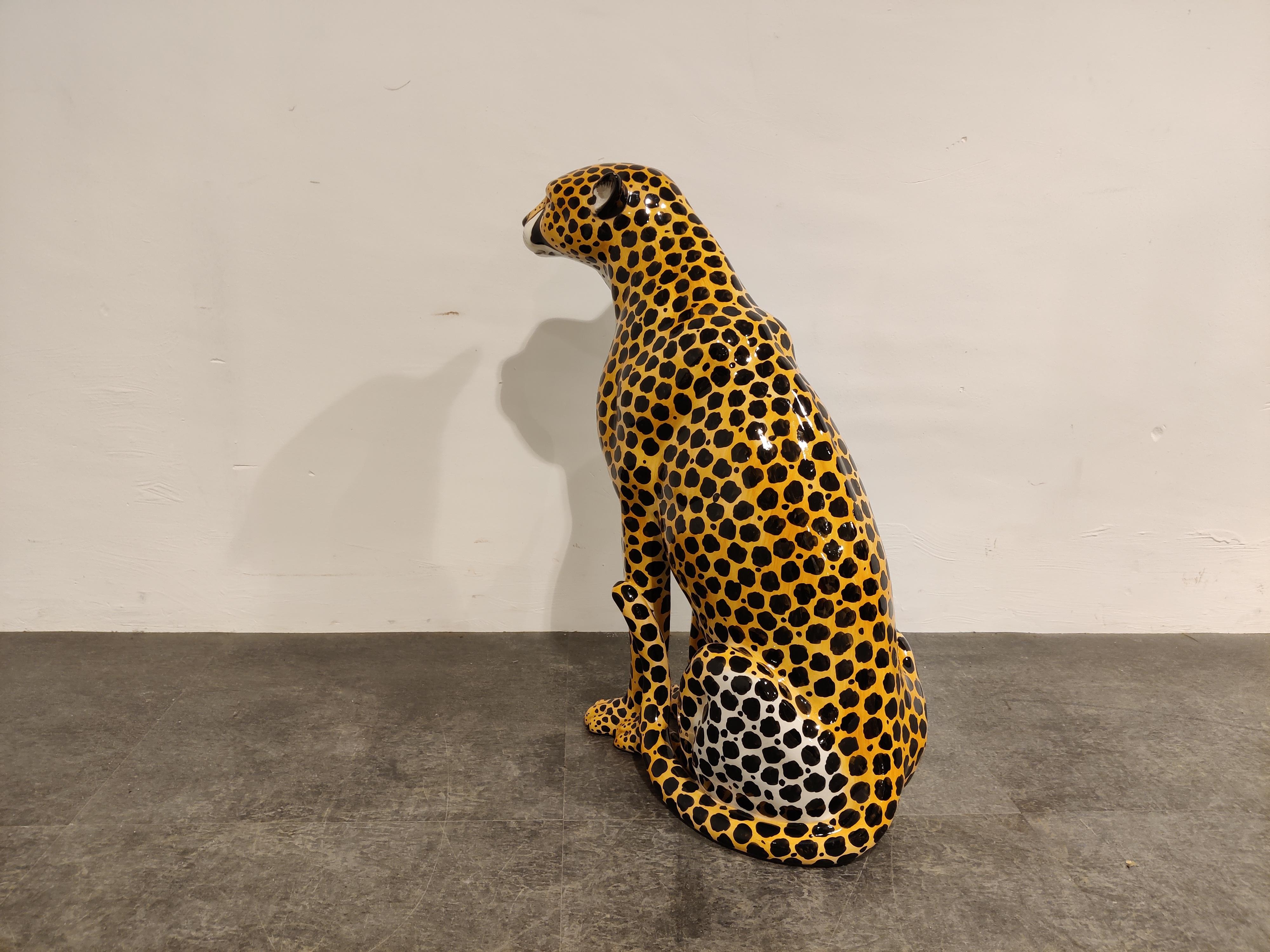vintage ceramic leopard statue