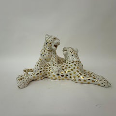 Vintage ceramic leopard by Ronzan , Italy 1970