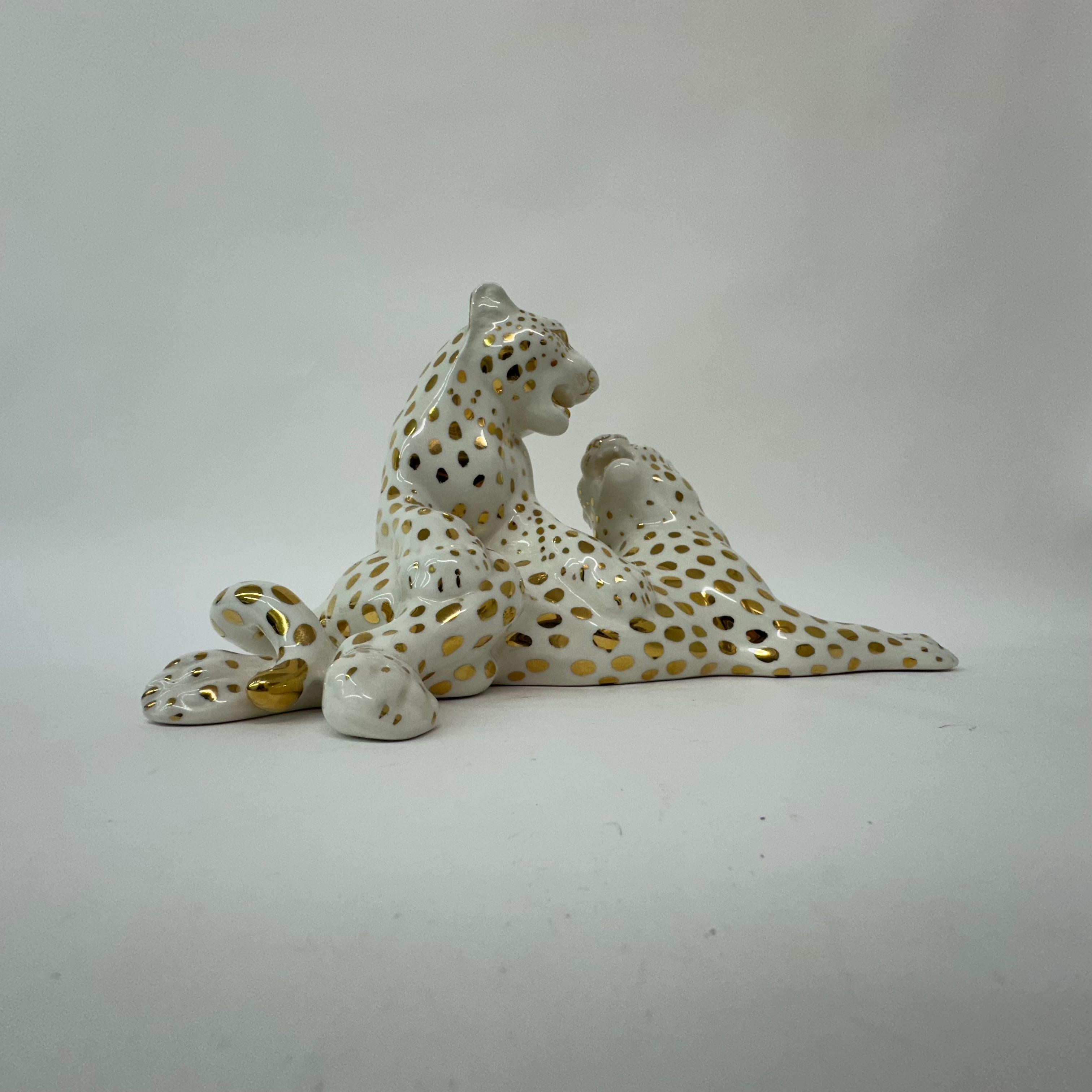 Hollywood Regency Vintage ceramic leopard by Ronzan , Italy 1970 For Sale