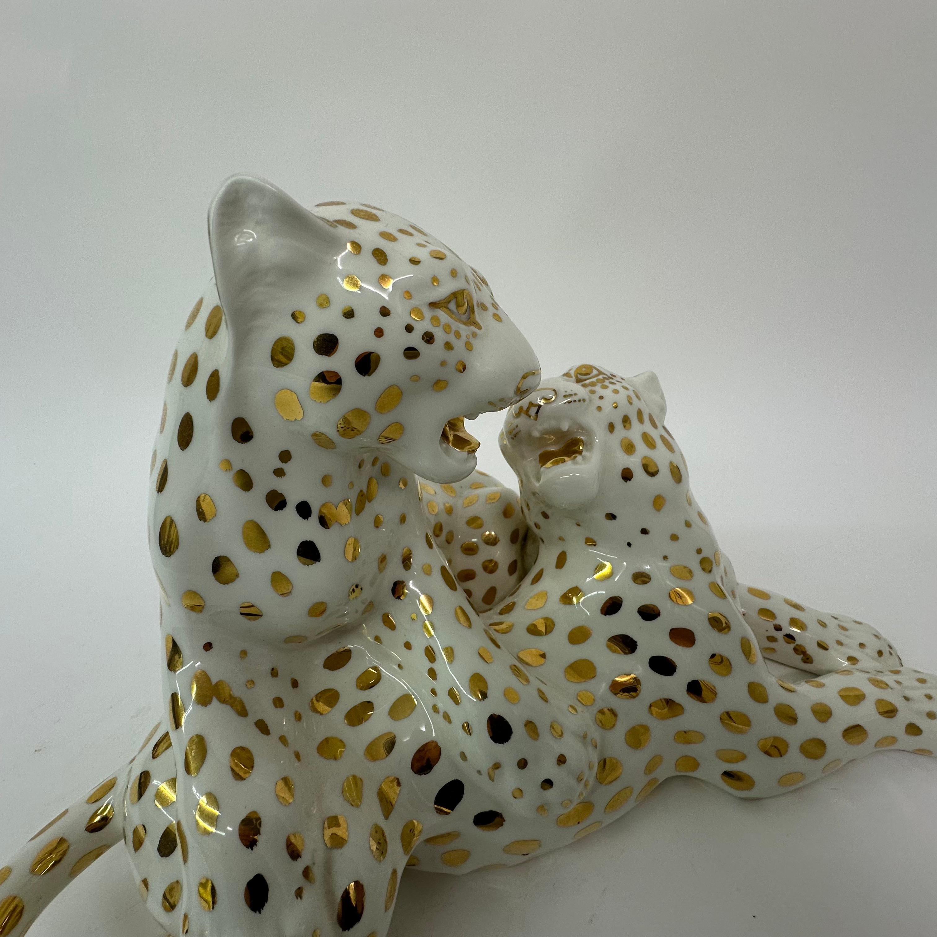 Hollywood Regency Vintage ceramic leopard by Ronzan , Italy 1970 For Sale