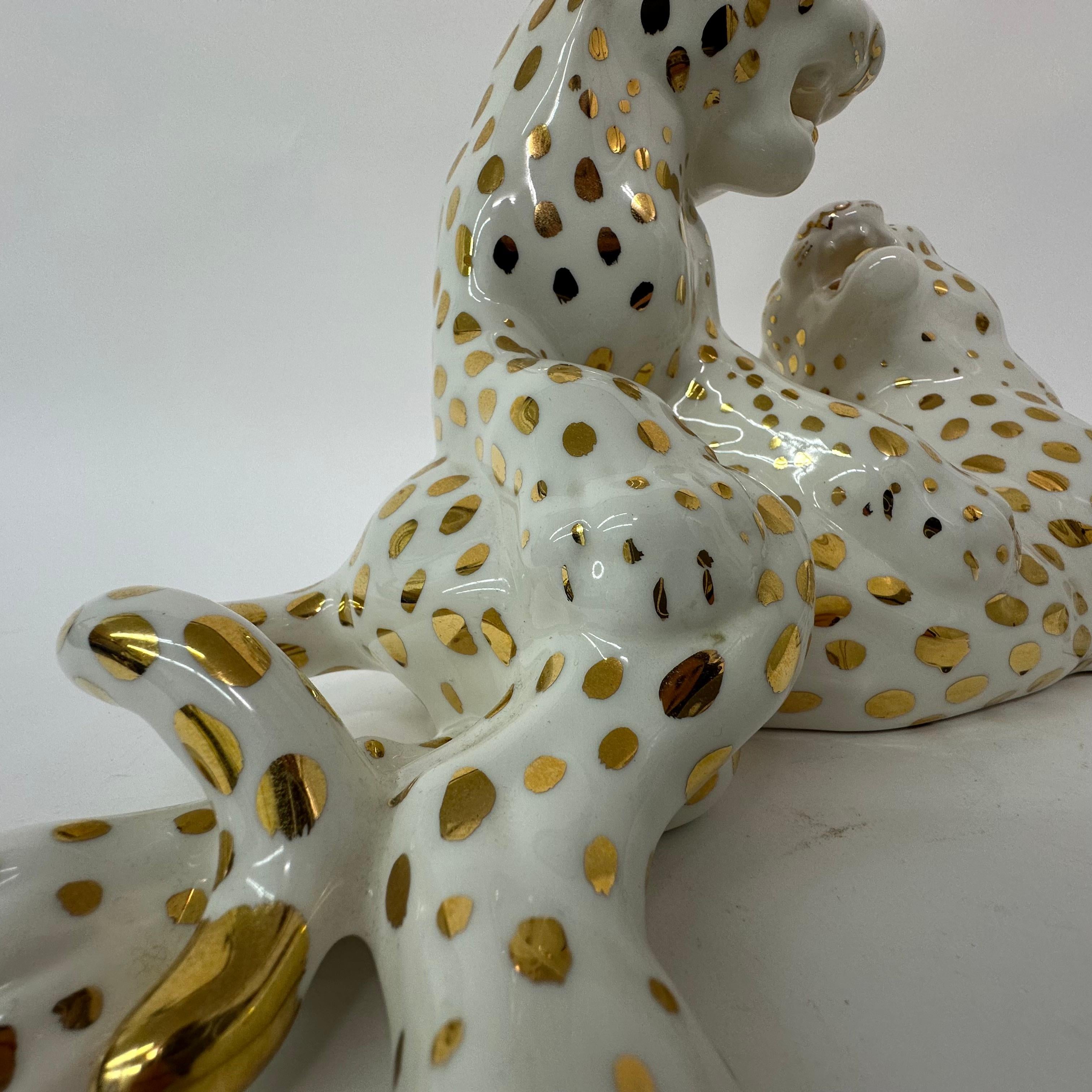 Italian Vintage ceramic leopard by Ronzan , Italy 1970 For Sale