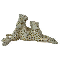 Vintage ceramic leopard by Ronzan , Italy 1970