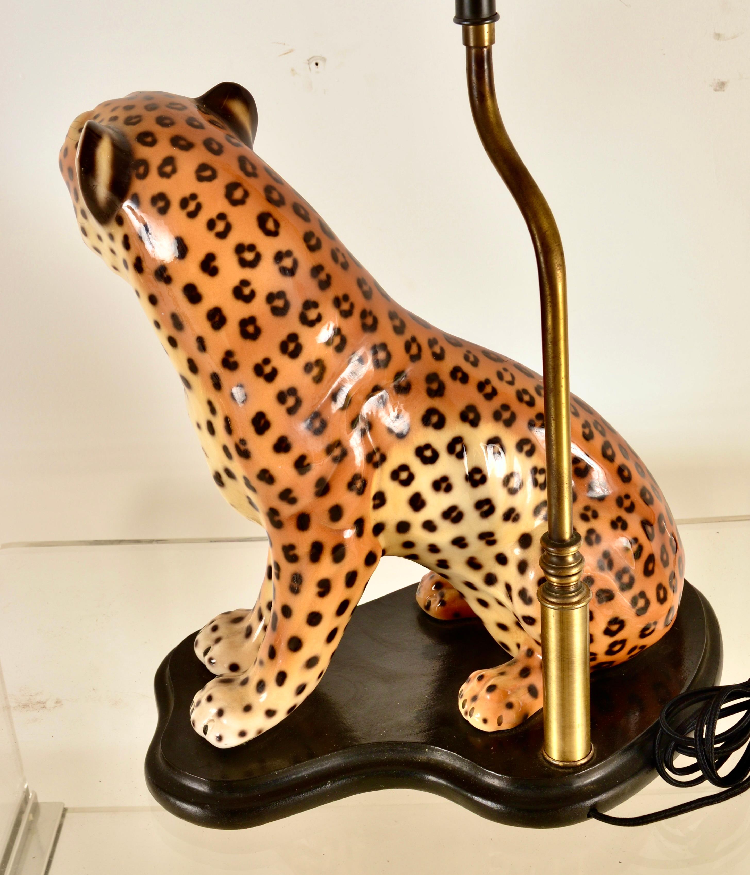 VIntage Ceramic Leopard Lamp, Italy 1960s 2