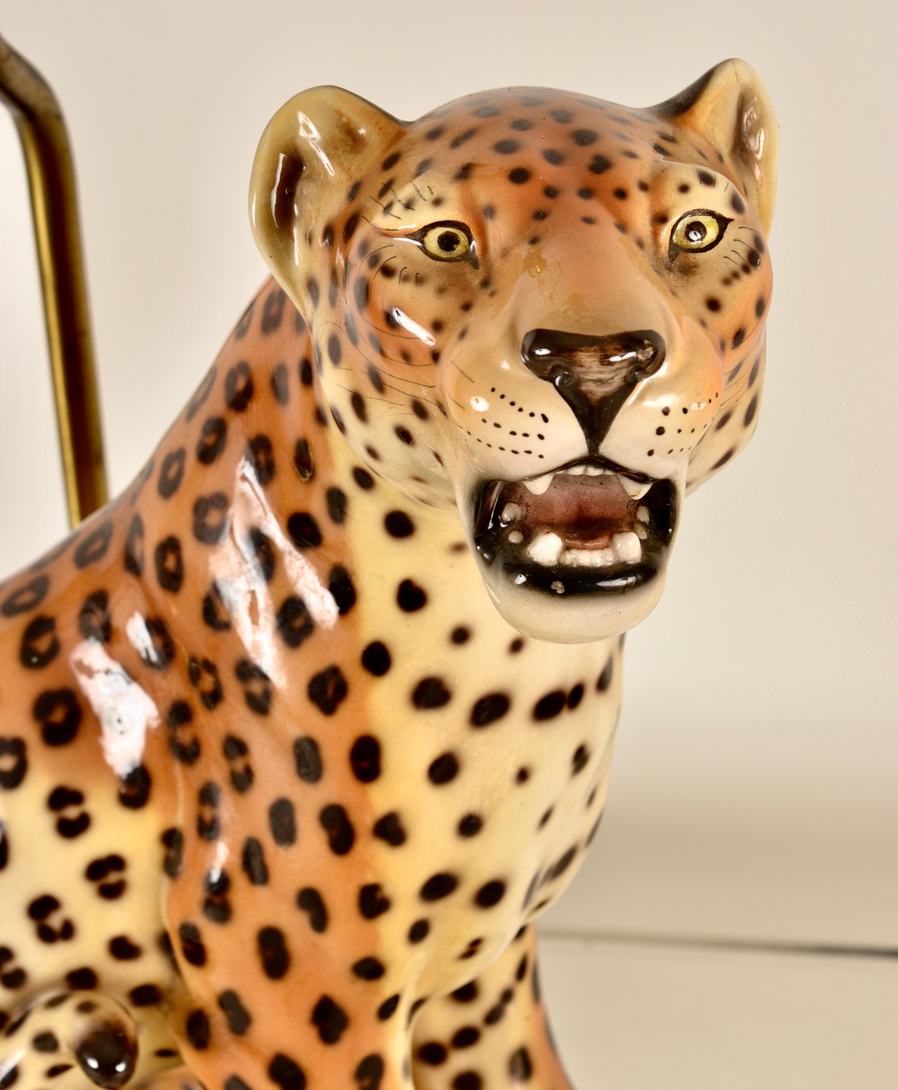 Italian VIntage Ceramic Leopard Lamp, Italy 1960s