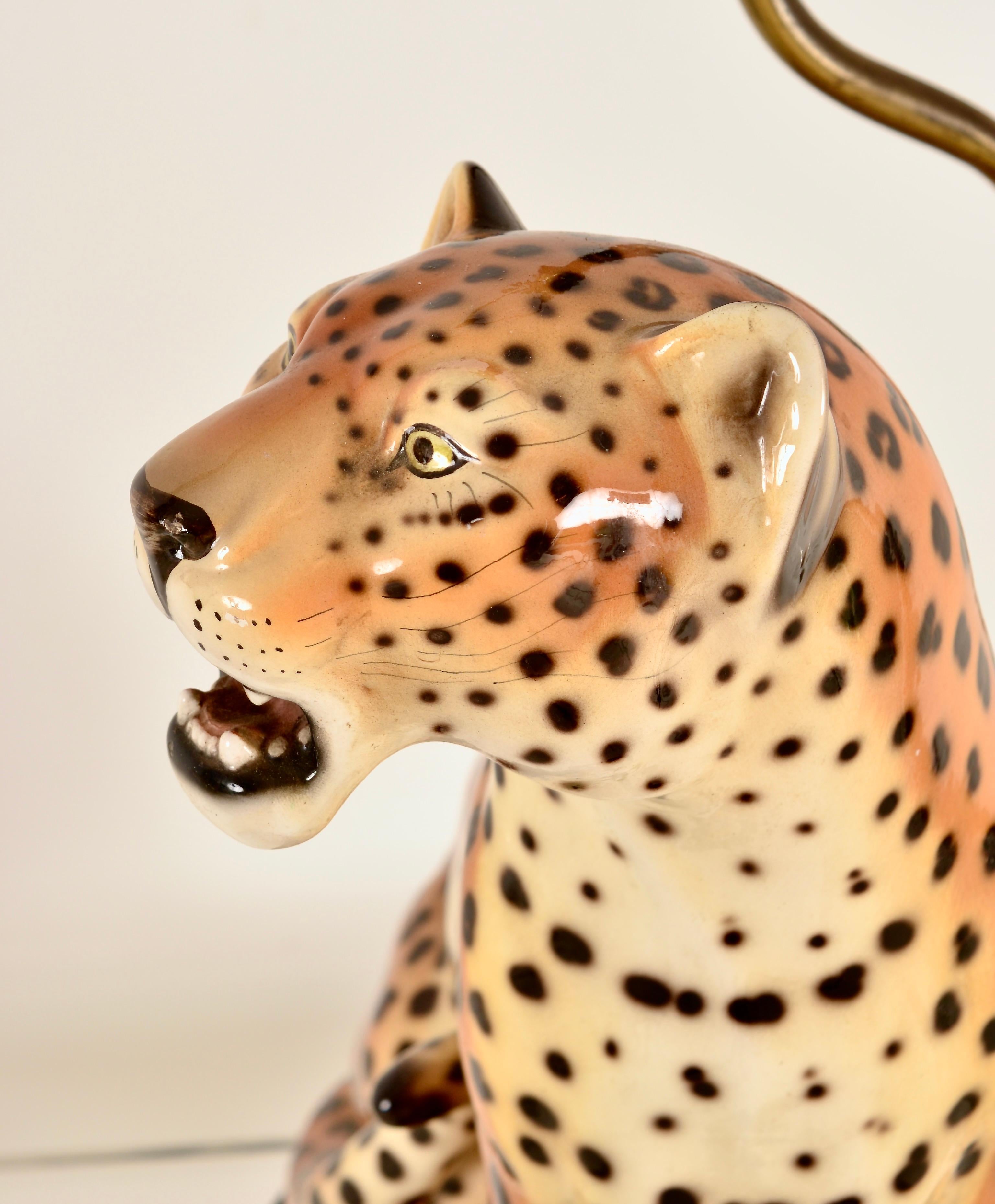 Hand-Painted VIntage Ceramic Leopard Lamp, Italy 1960s
