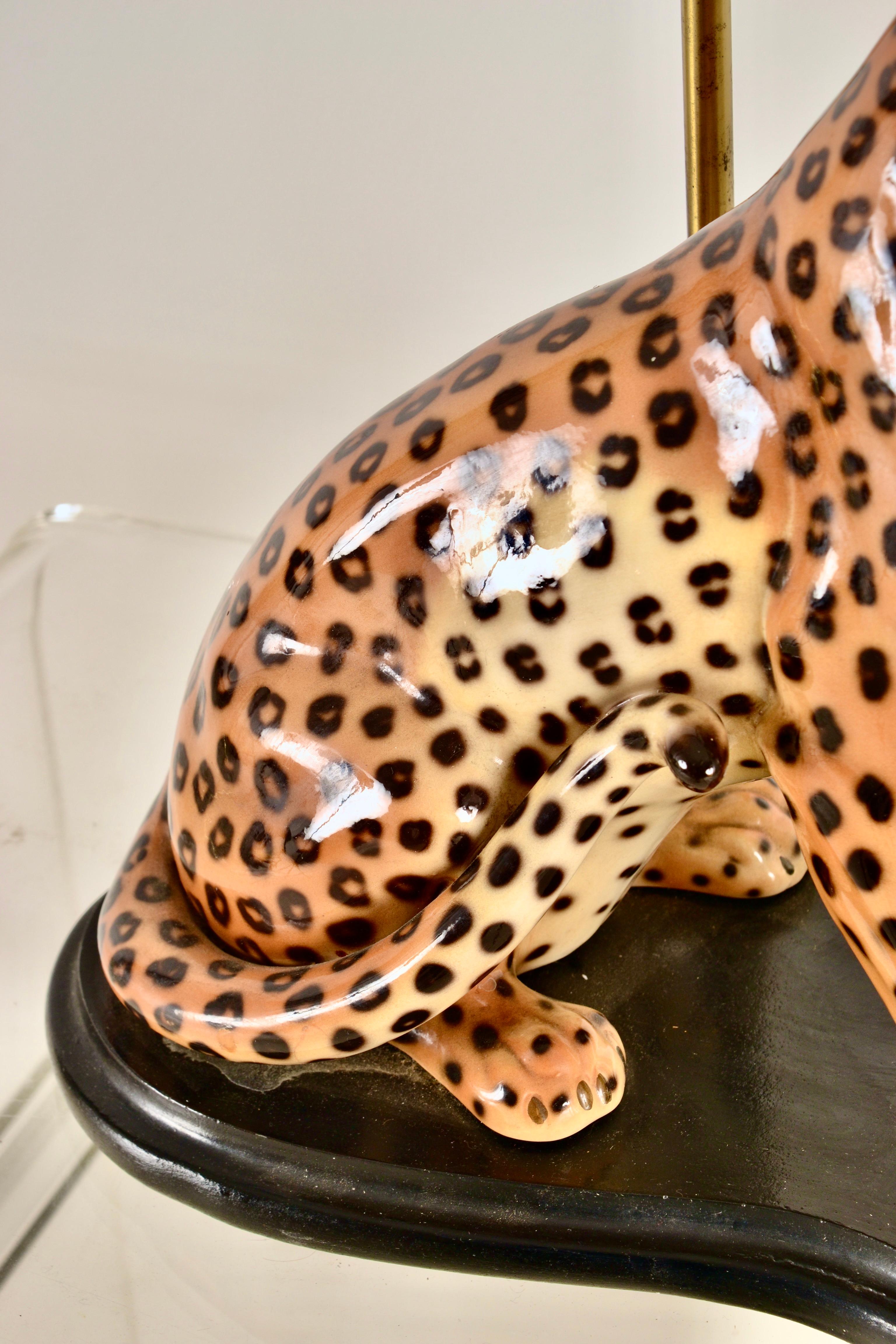 VIntage Ceramic Leopard Lamp, Italy 1960s In Good Condition In Norwalk, CT