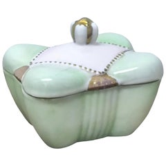 Vintage-Keramik-Deckel-Box, signiert M.N. 1972 - Skulpturale Pastell Nil Grün Gold