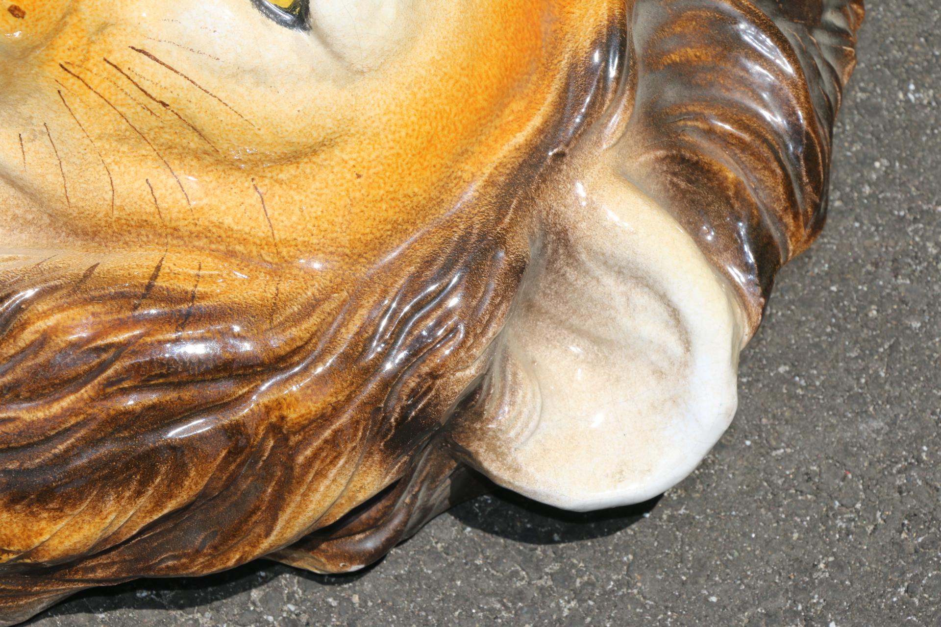 American Vintage Ceramic Lion Face Sculpture