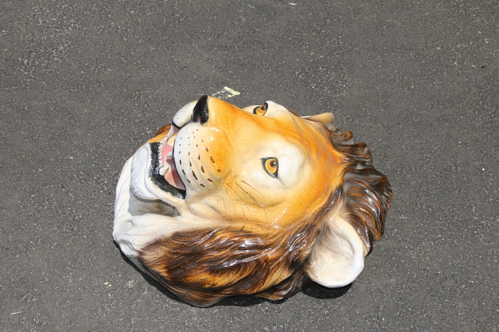 Late 20th Century Vintage Ceramic Lion Face Sculpture