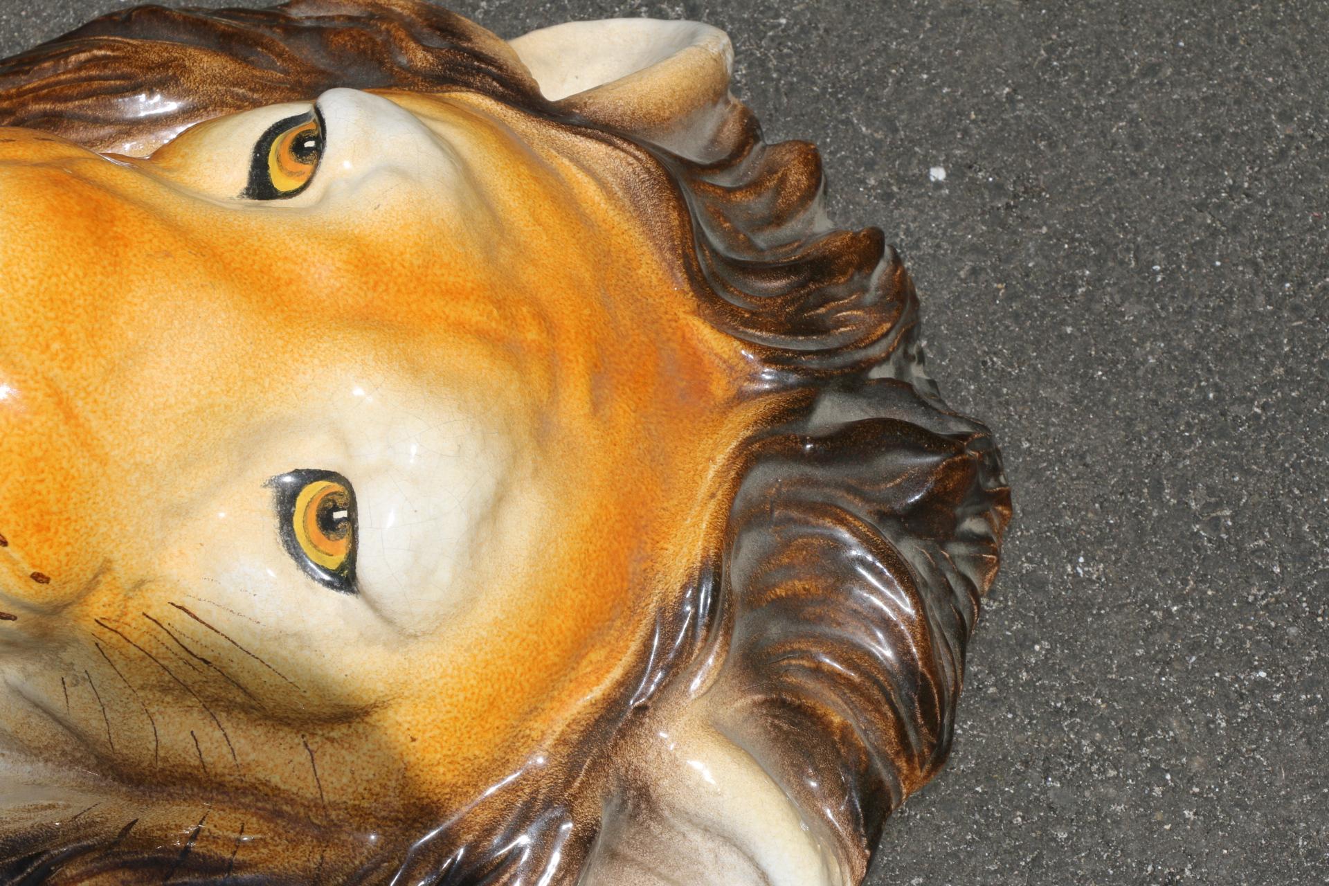 Vintage Ceramic Lion Face Sculpture 1