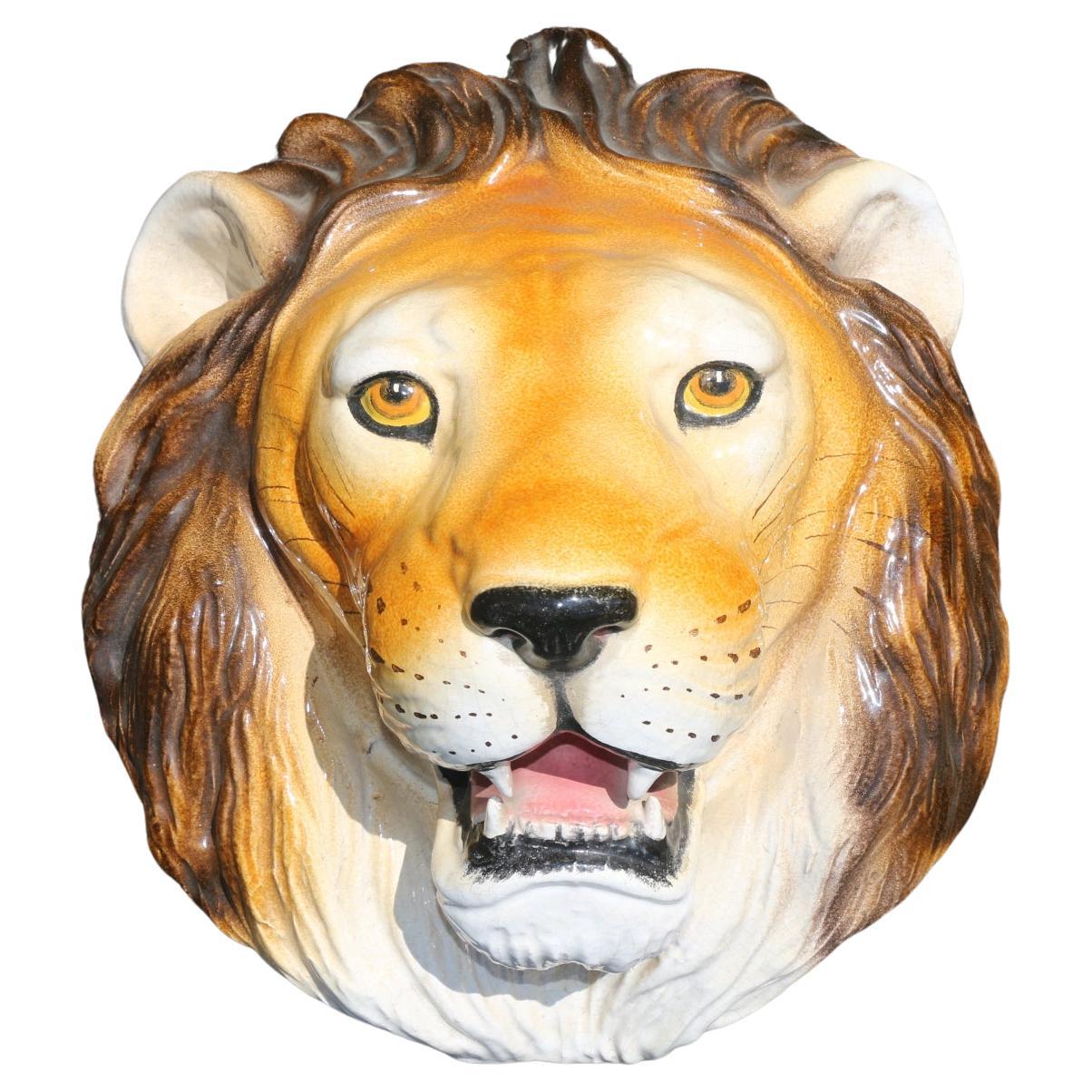 Vintage Ceramic Lion Face Sculpture