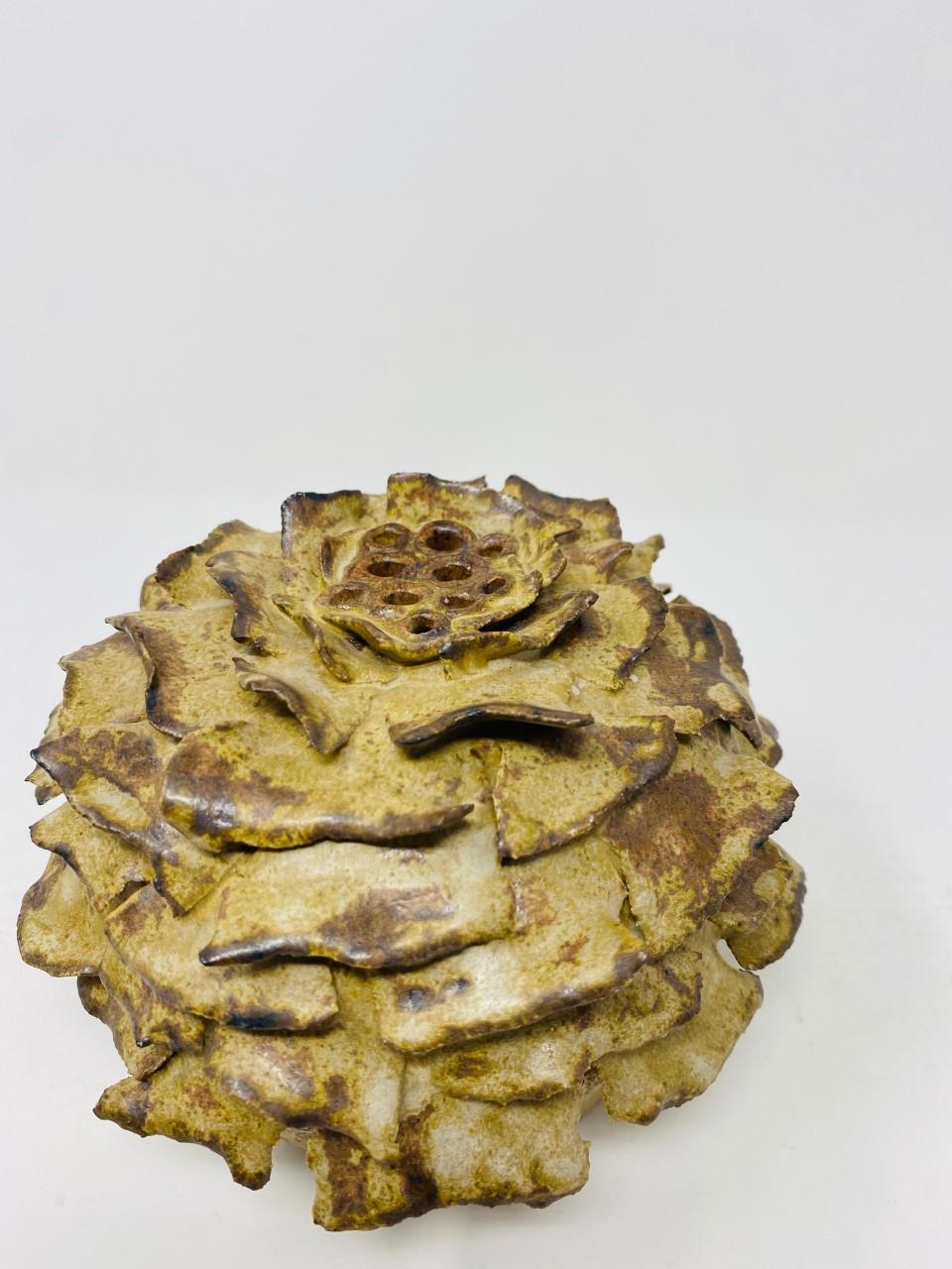 Vintage Ceramic Lotus Sculpture Incense Holder For Sale 3