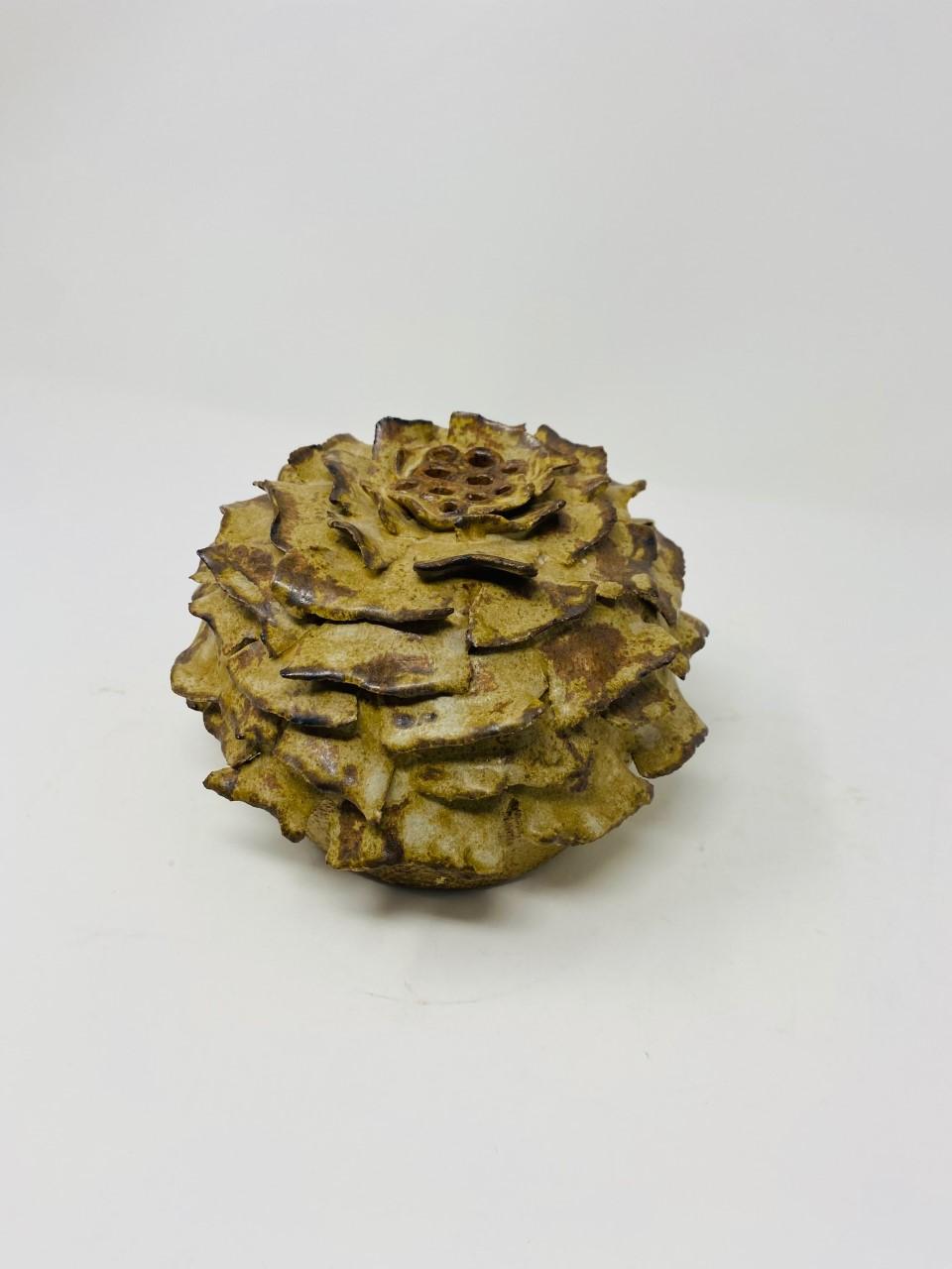 Hand-Crafted Vintage Ceramic Lotus Sculpture Incense Holder For Sale