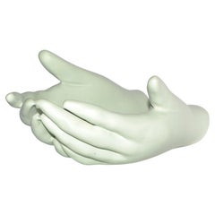 Vintage Ceramic Open Hands Sculpture Mounted Wall Art Mint Green Finish Pop Art