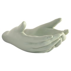 Vintage Ceramic Open Hands Sculpture Mounted Wall Art Mint Green Finish Pop Art