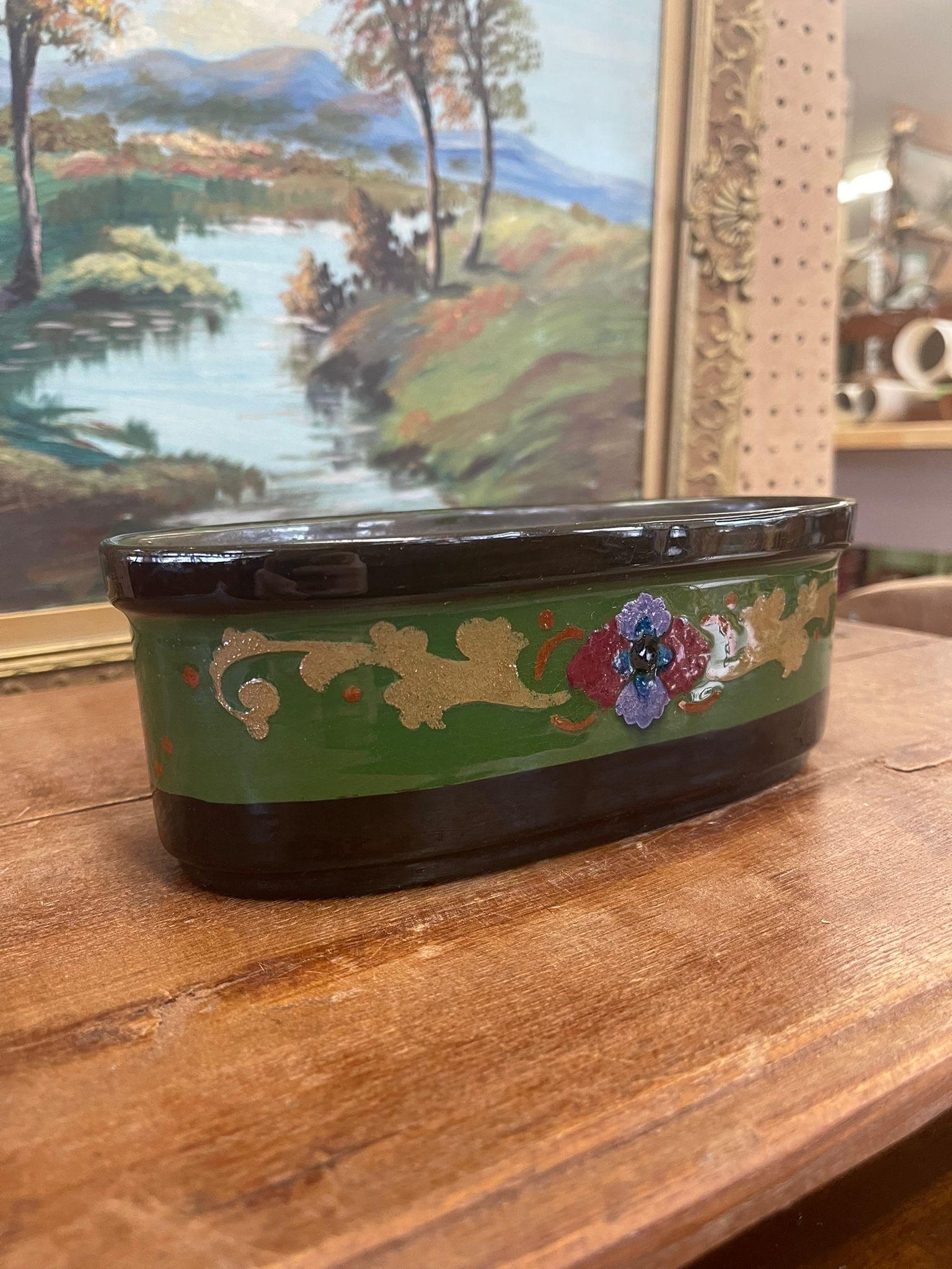 Mid-Century Modern Vintage Ceramic Oval Pot Hand Painted . Import From Holland. For Sale