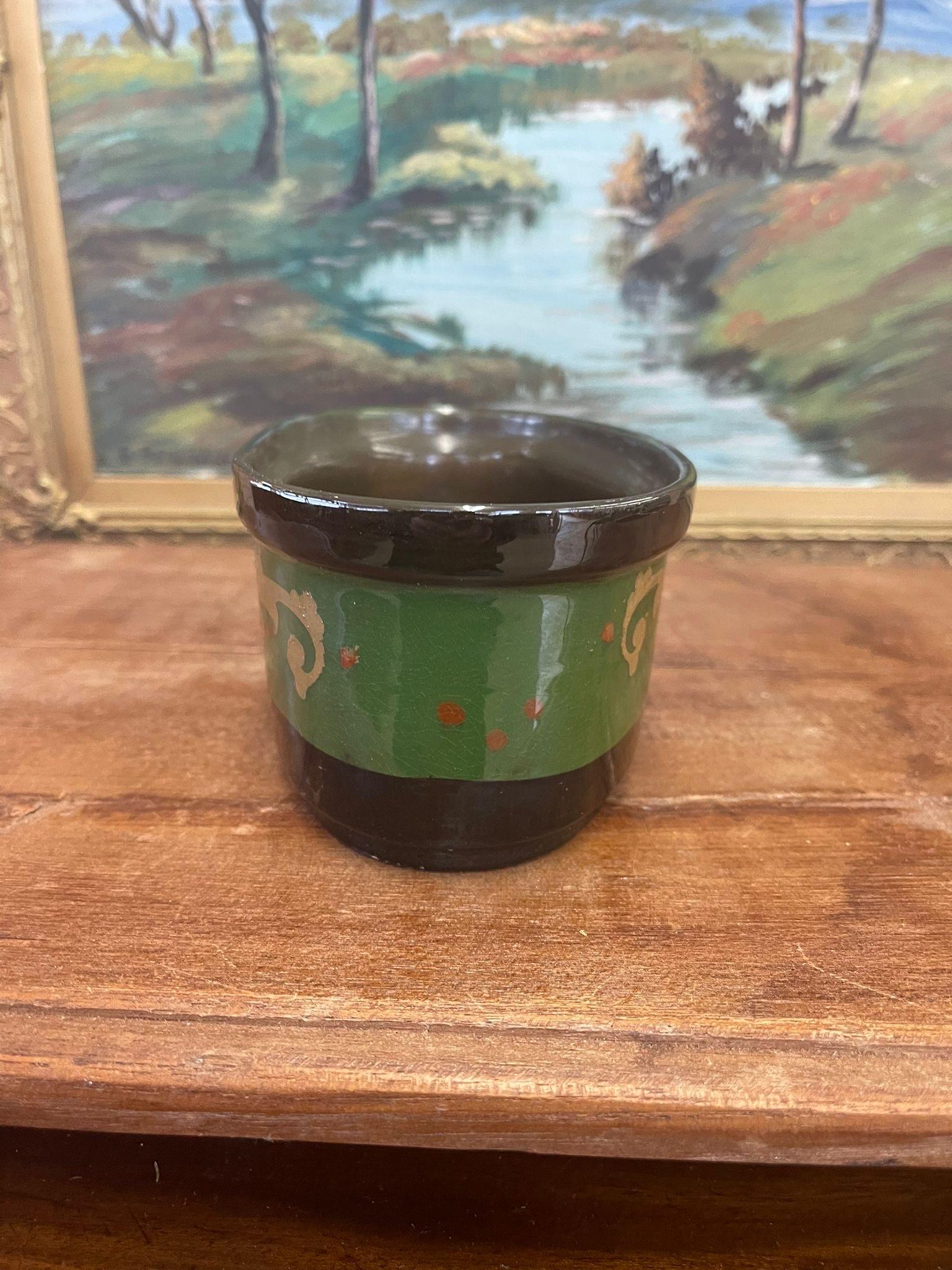 Early 20th Century Vintage Ceramic Oval Pot Hand Painted . Import From Holland. For Sale