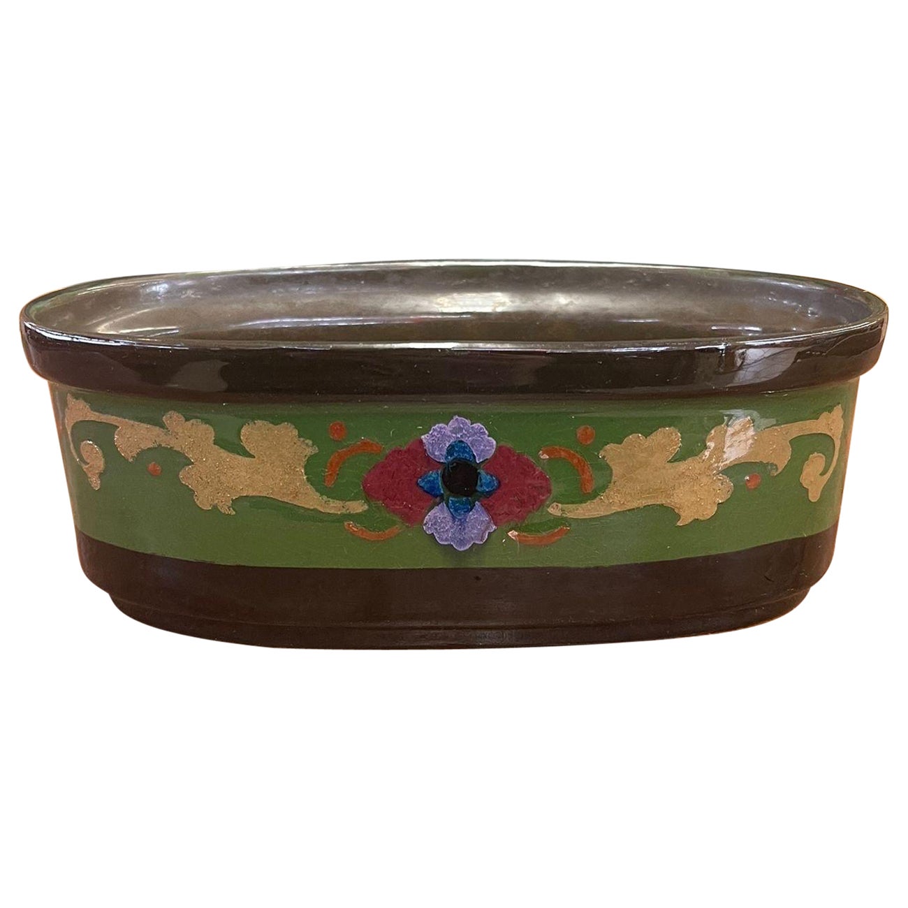 Pot ovale vintage en céramique peint à la main . Importation de Hollande.