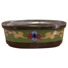 Antique Ceramic Oval Pot Hand Painted . Import From Holland.