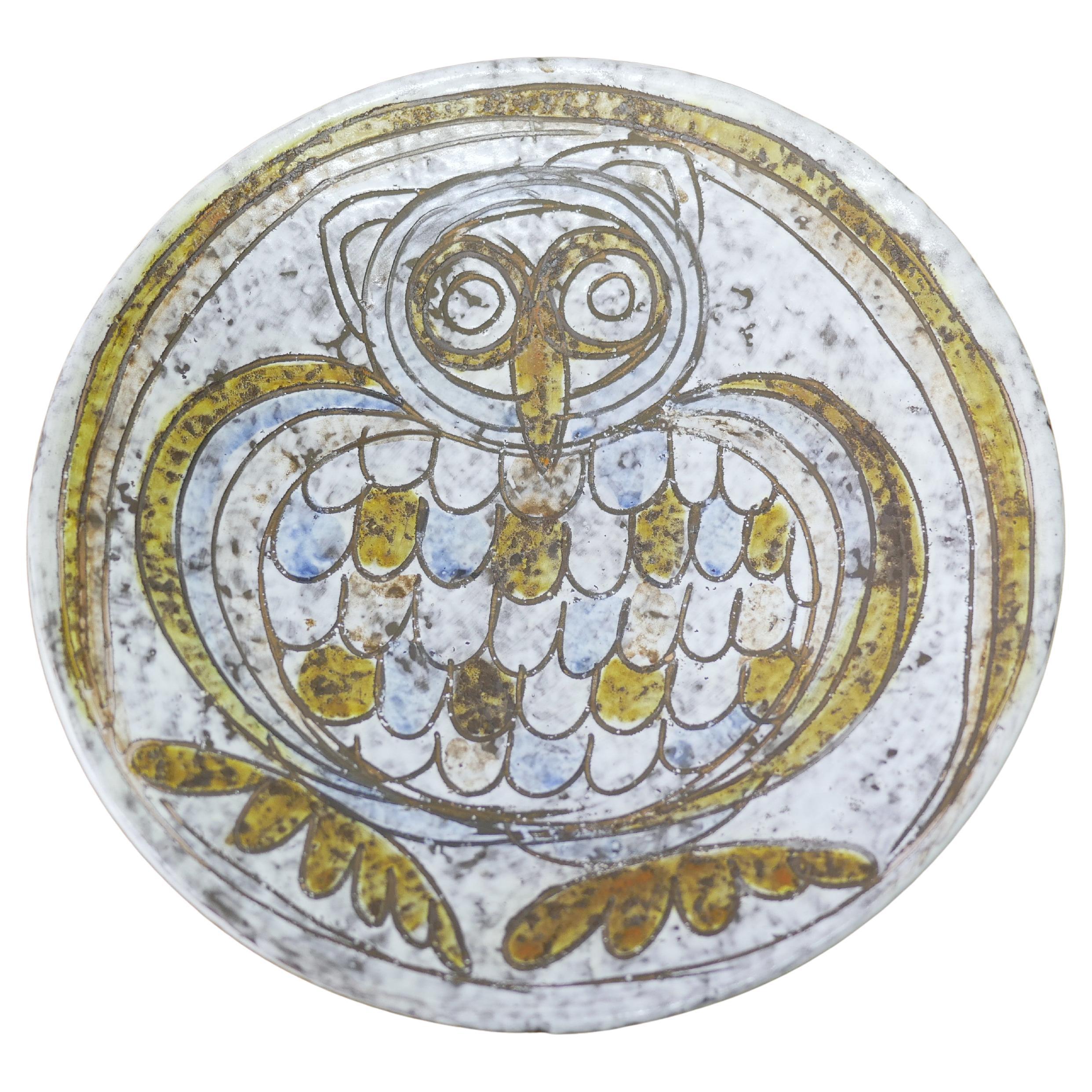 Vintage ceramic owl wall plate by Zsuzsa Szombath