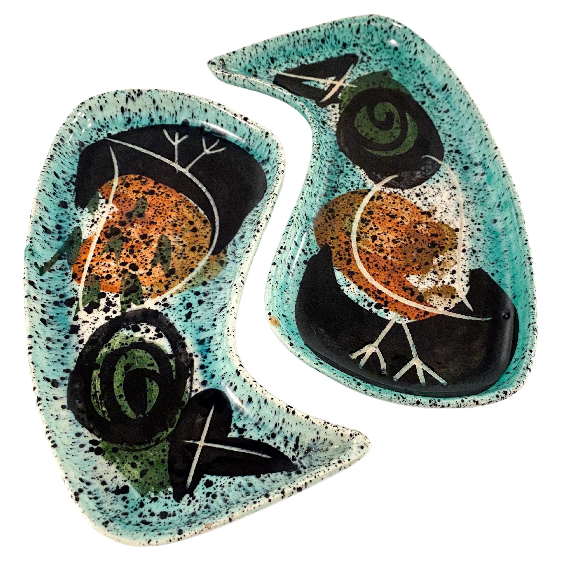 Paire de plats à oiseaux vintage en céramique de Richard Saar en vente