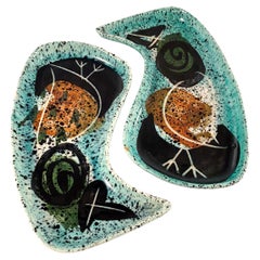 Retro ceramic pair of bird dishes by Richard Saar