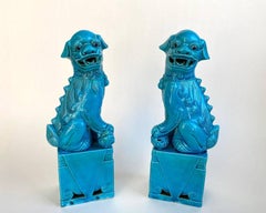 Vintage Ceramic Pair of Guardian Chinese Dragon, Foo Dog Lion, 1970s