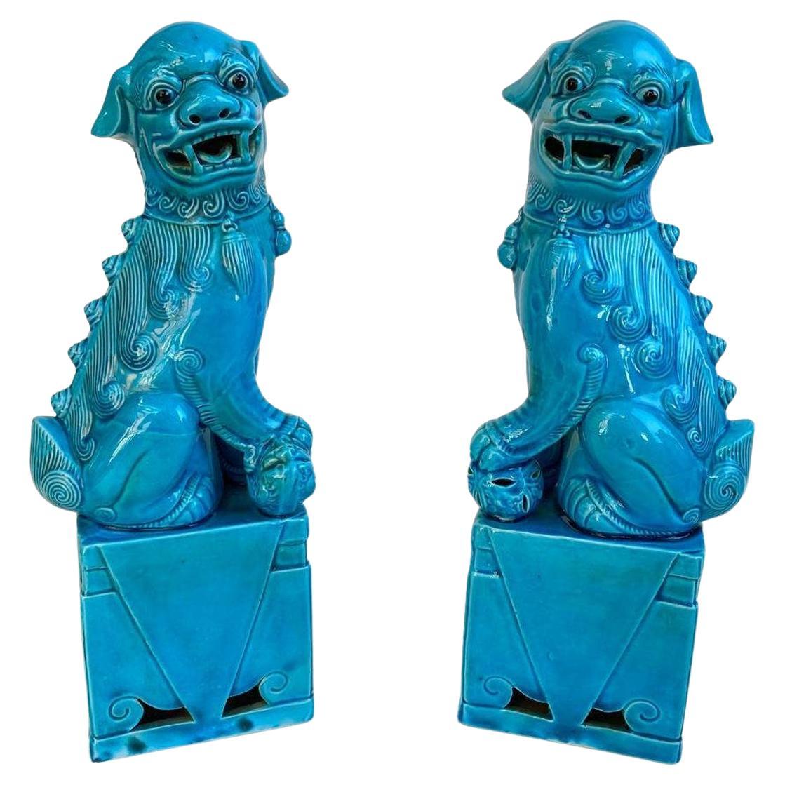 Vintage Ceramic Pair of Guardian Chinese Dragon, Foo Dog Lion, 1970s