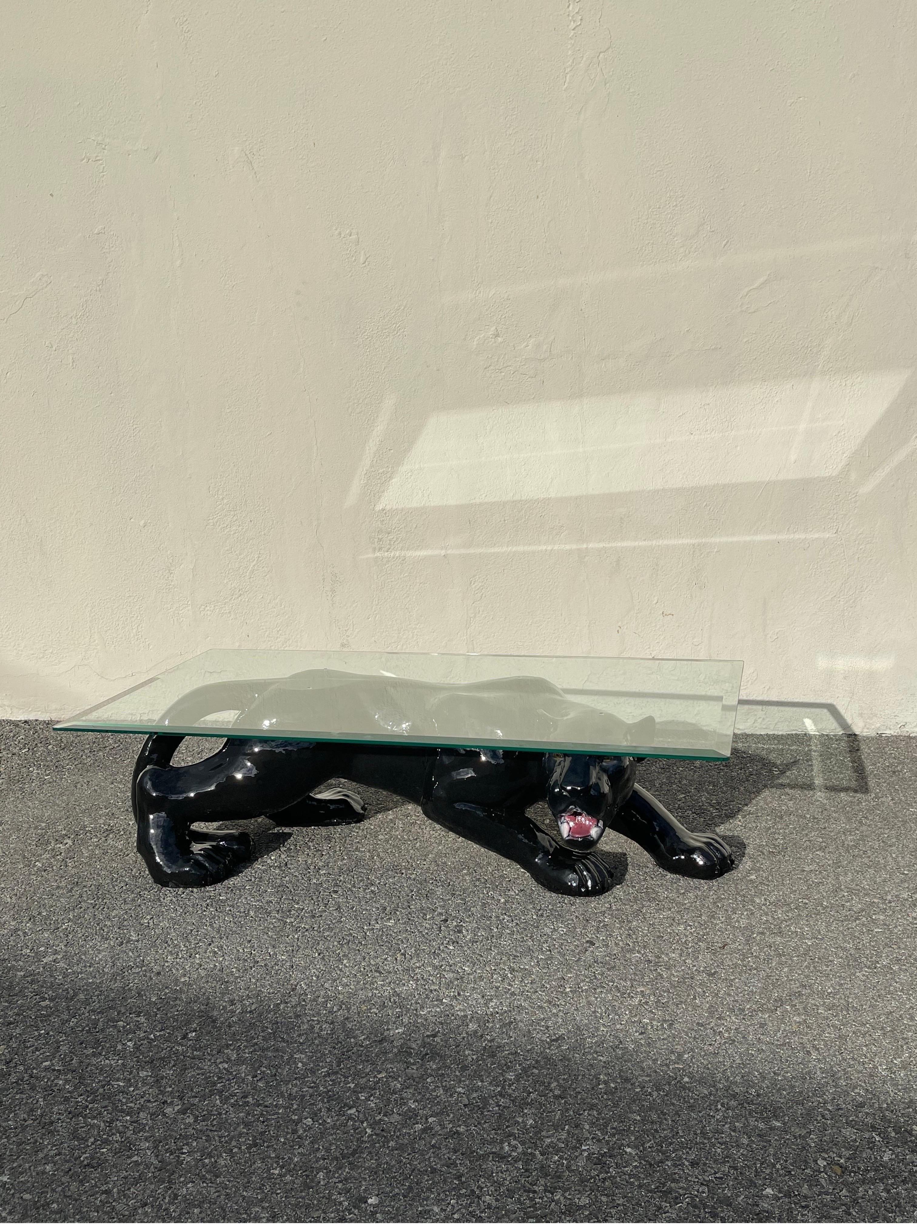 Vintage Ceramic Panther Coffee Table In Good Condition In Los Angeles, CA