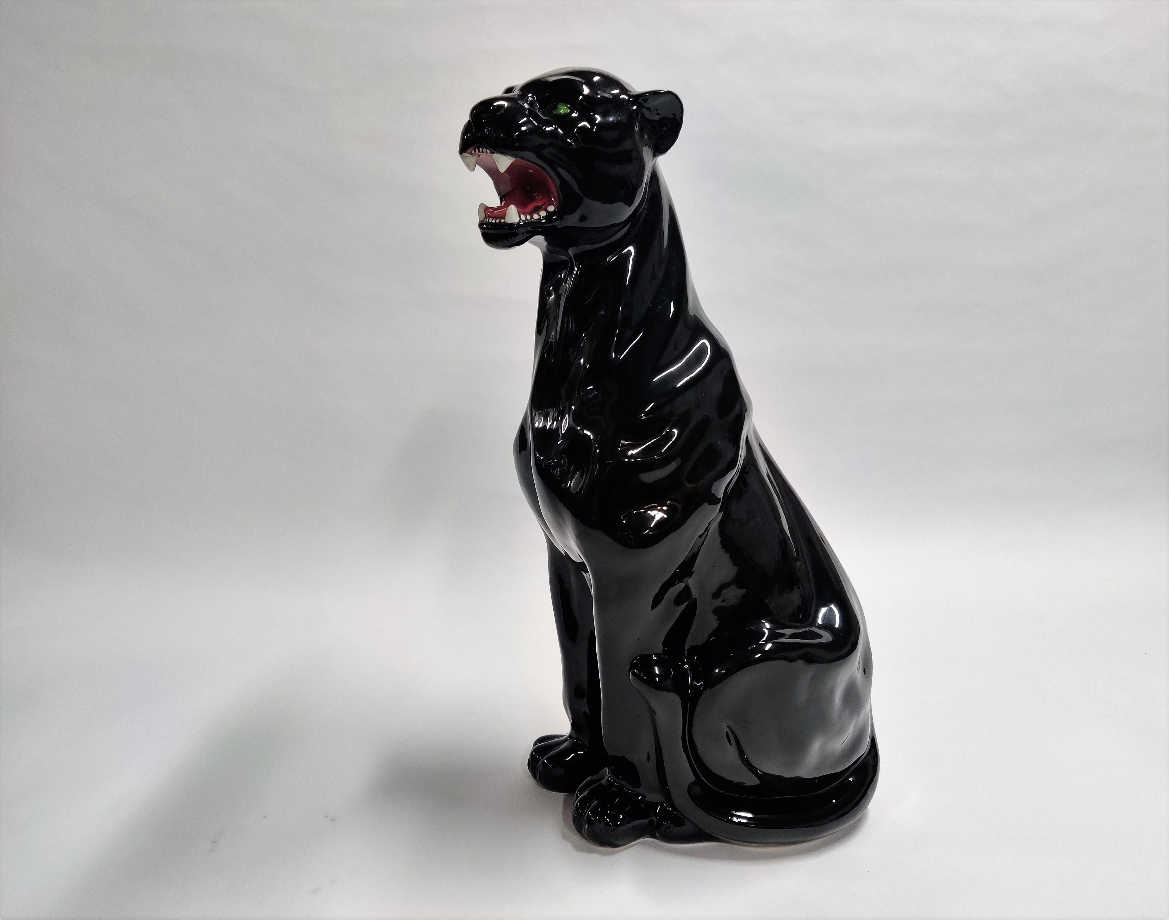 Hollywood Regency Vintage Ceramic Panther Made in Italy, 1970s