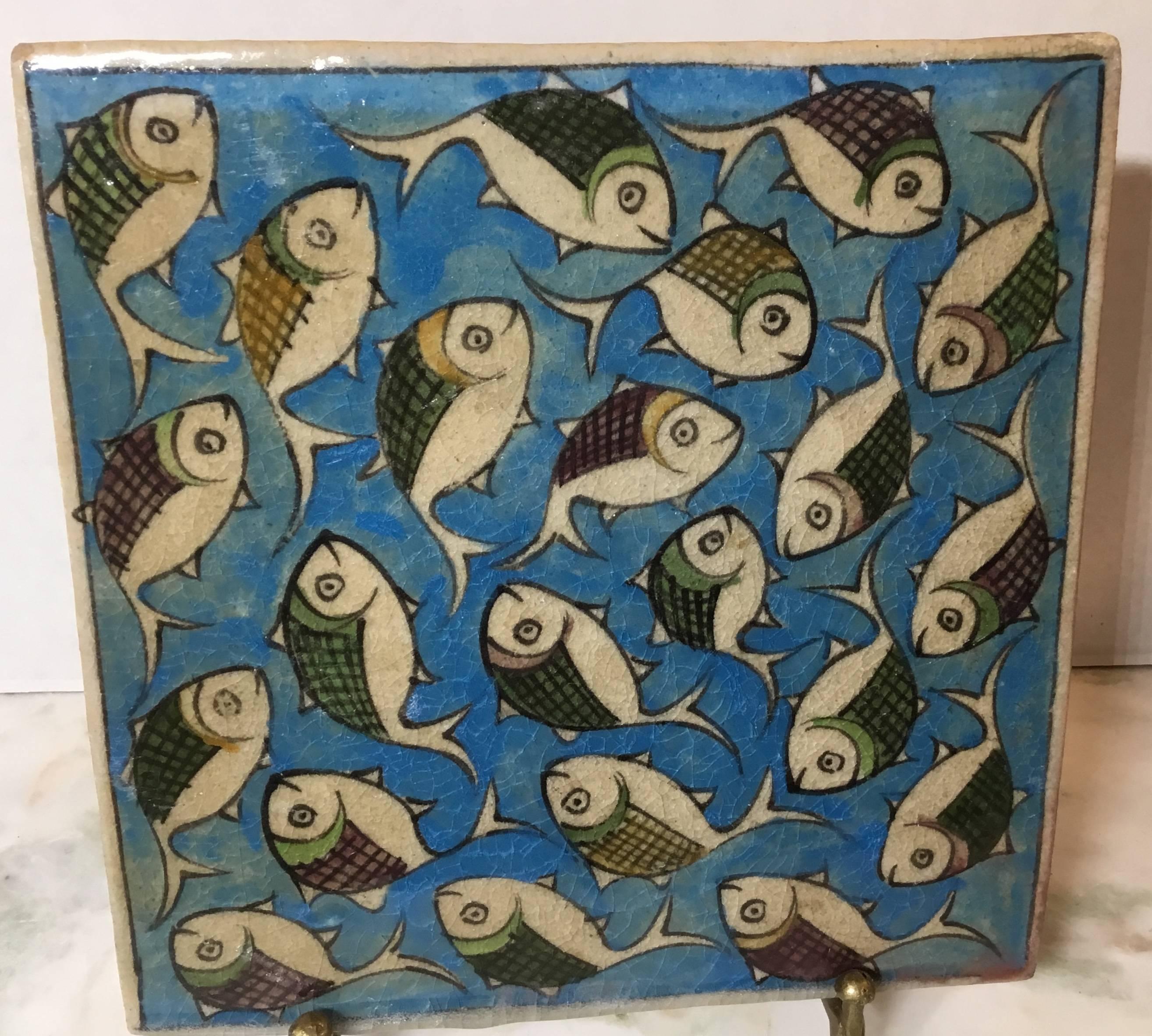 Vintage Ceramic Persian Tile In Excellent Condition In Delray Beach, FL