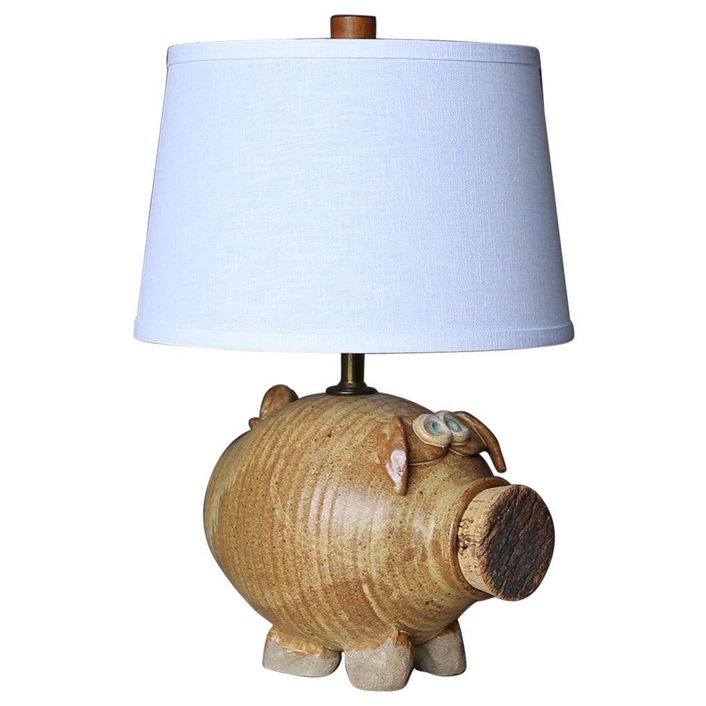 Vintage Ceramic Pig Table Lamp, United States, 1970's