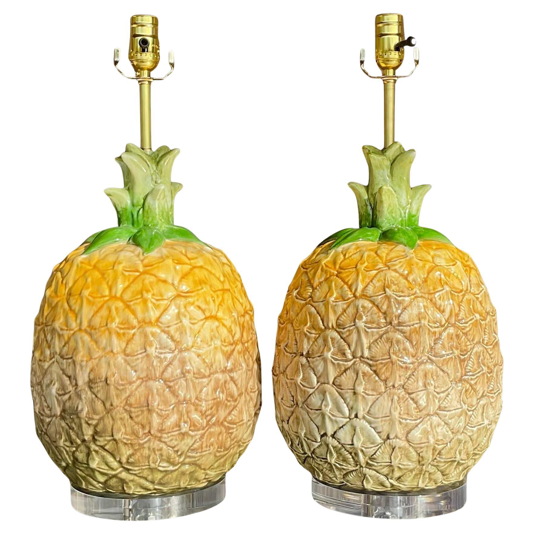 Vintage Ceramic Pineapple Lamp - a Pair For Sale