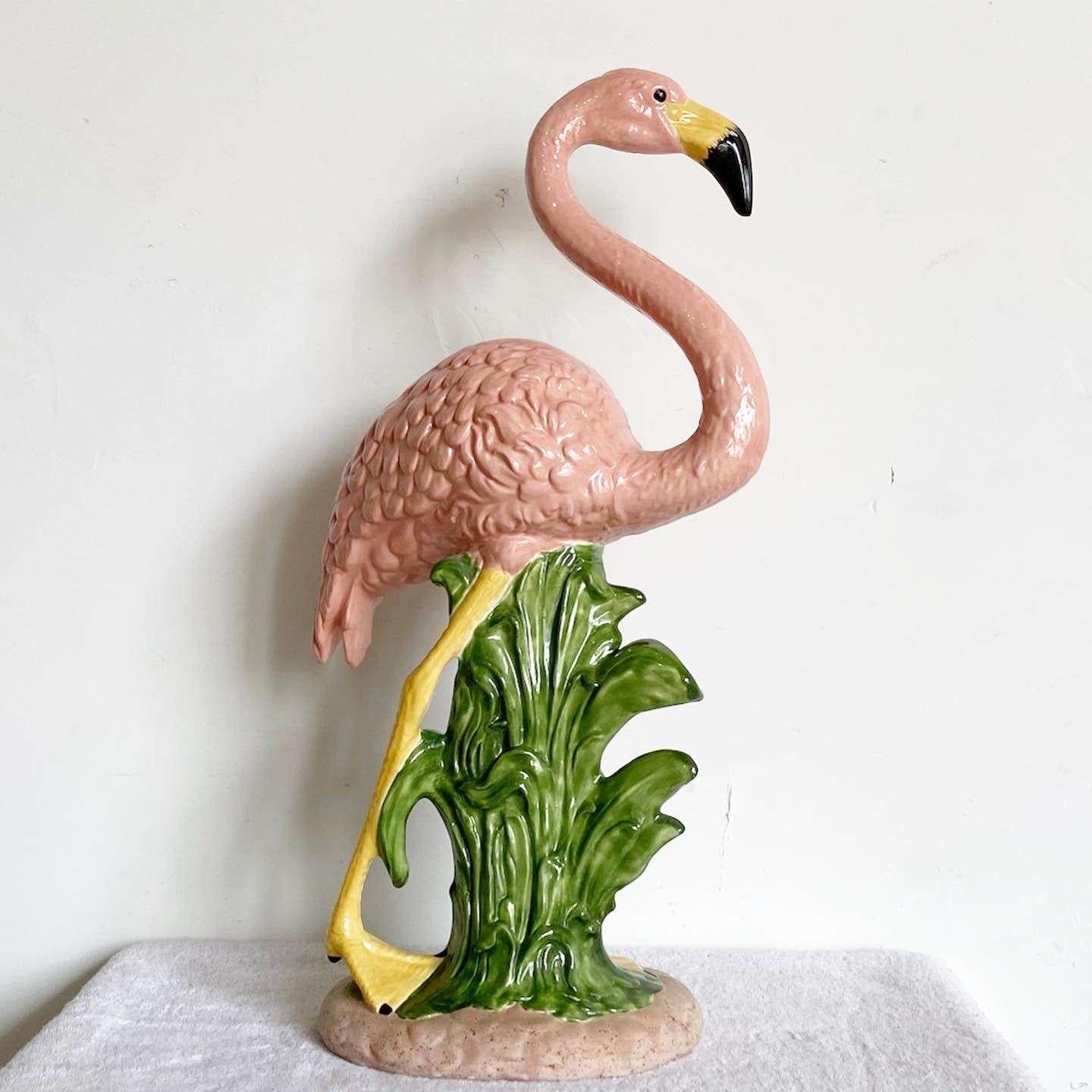 Post-Modern Vintage Ceramic Pink Flamingo Sculpture