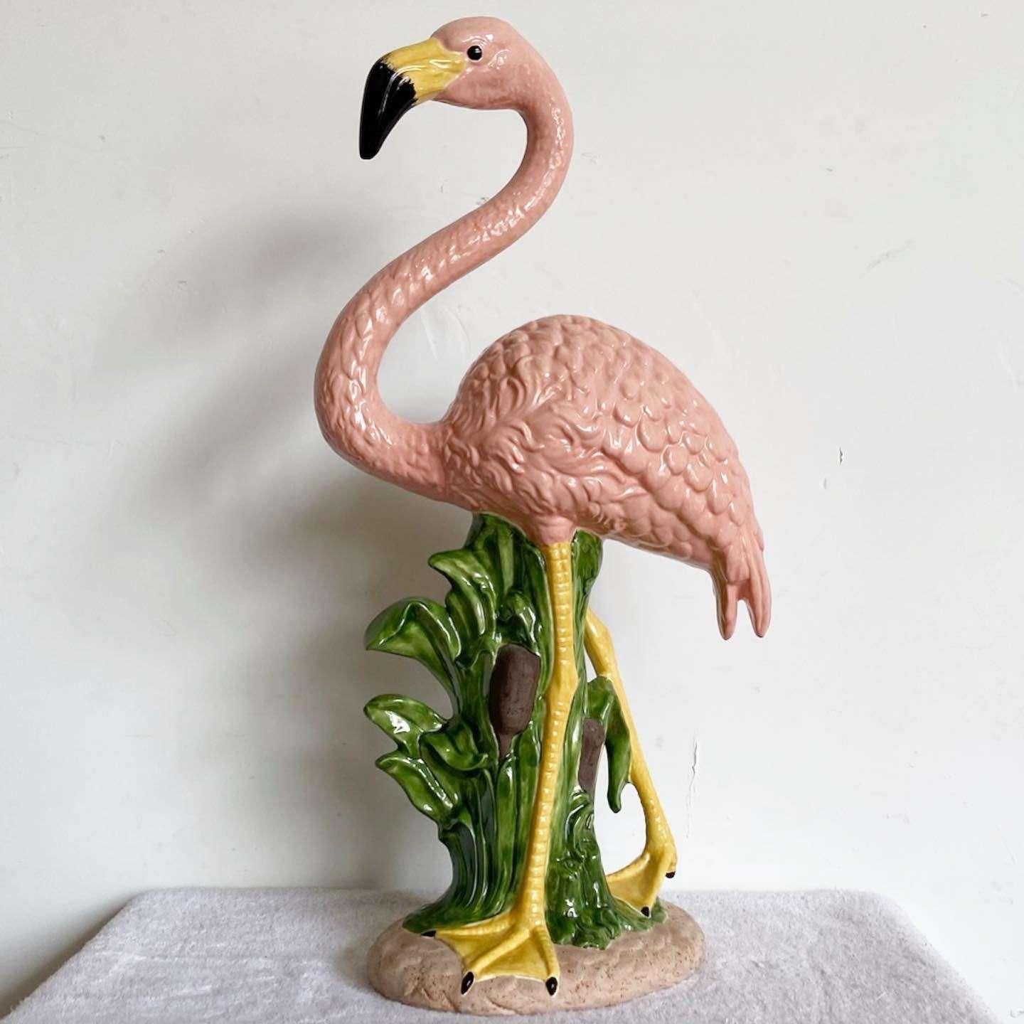 American Vintage Ceramic Pink Flamingo Sculpture