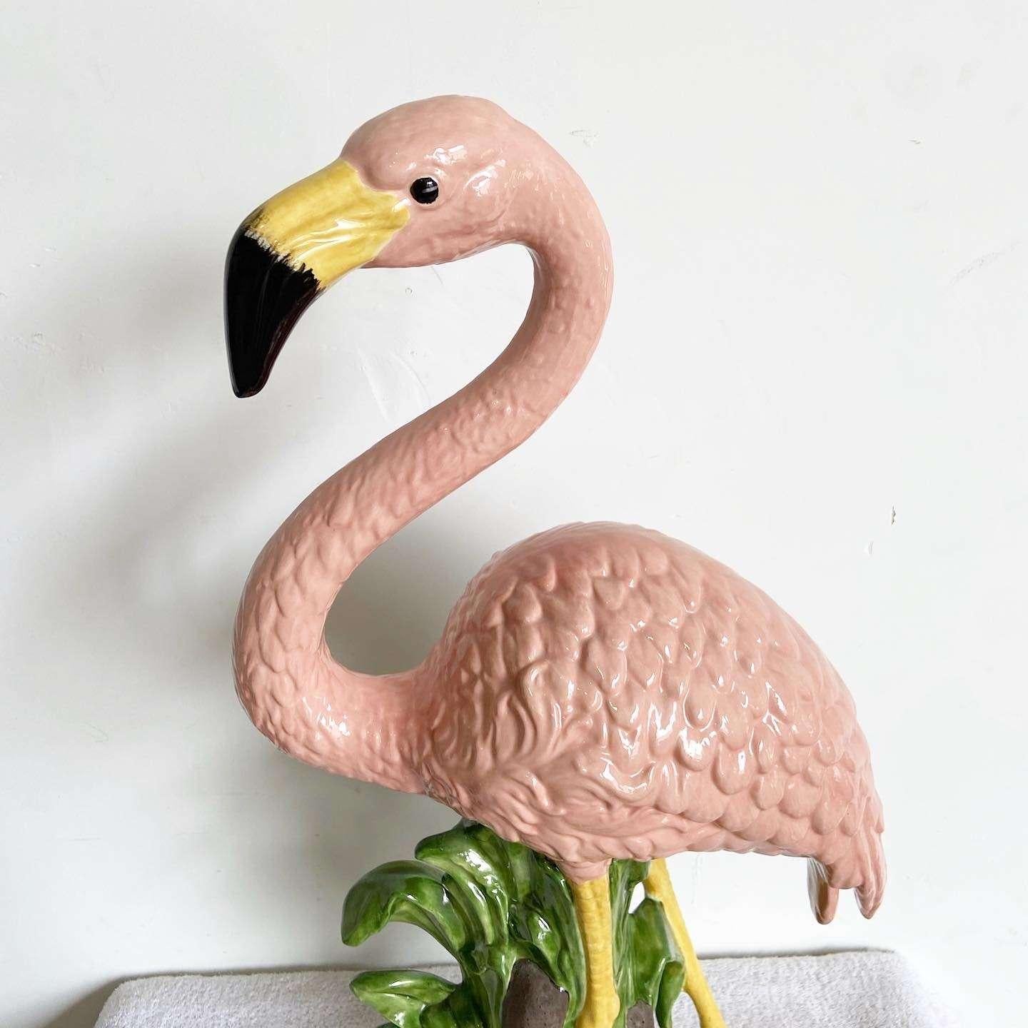 Vintage Ceramic Pink Flamingo Sculpture In Good Condition In Delray Beach, FL