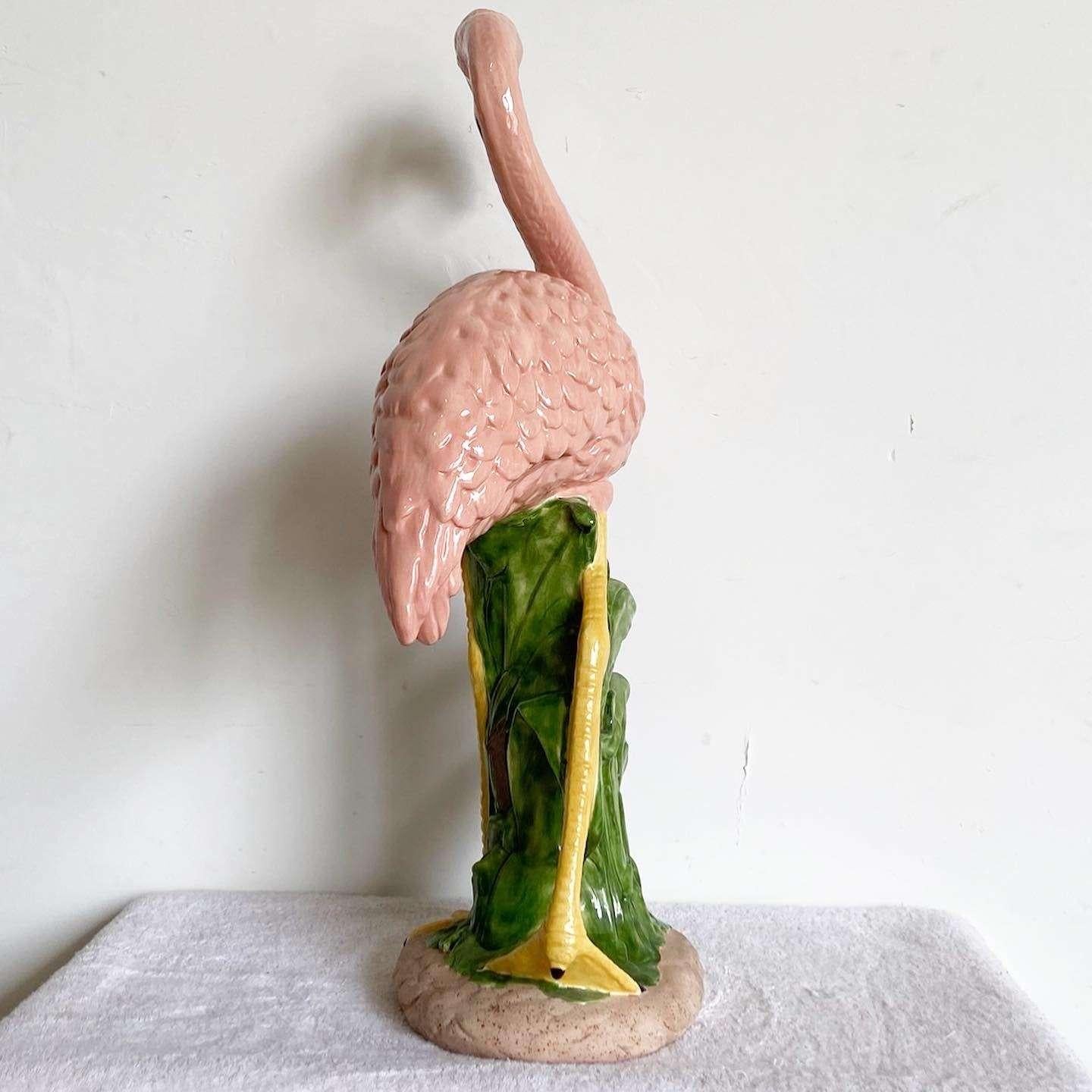 Late 20th Century Vintage Ceramic Pink Flamingo Sculpture