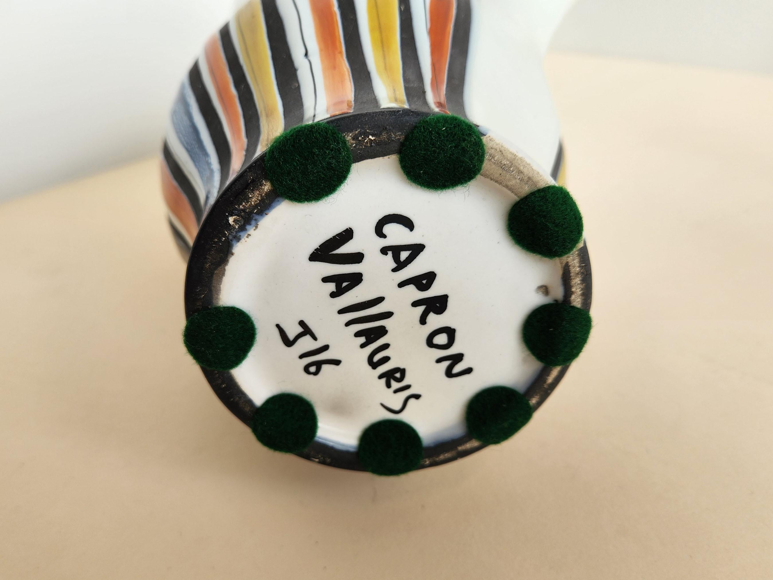 Roger Capron - Vintage Ceramic Pitcher and 3 Goblets with Vertical Stripes For Sale 5