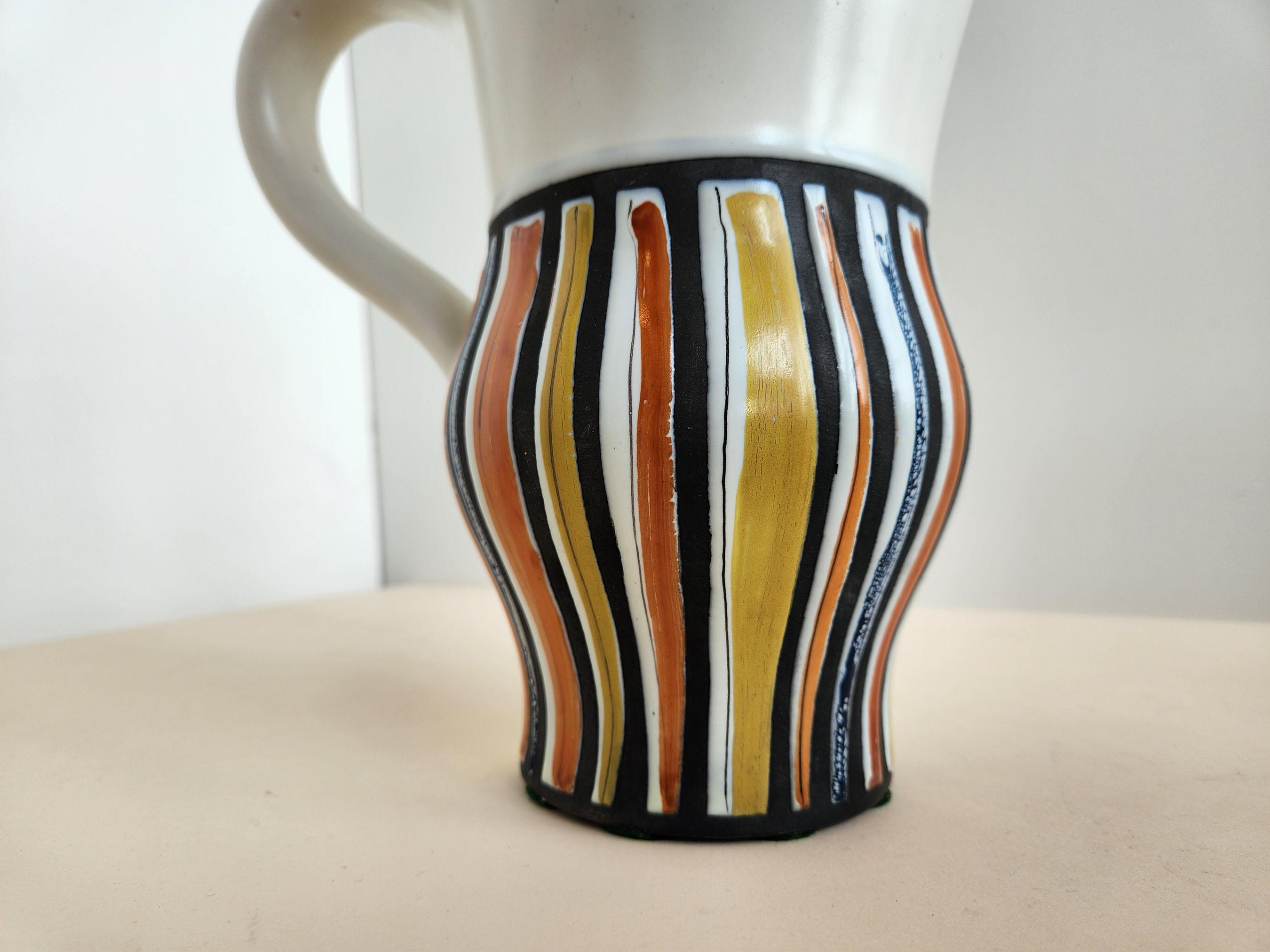 Roger Capron - Vintage Ceramic Pitcher and 3 Goblets with Vertical Stripes For Sale 2