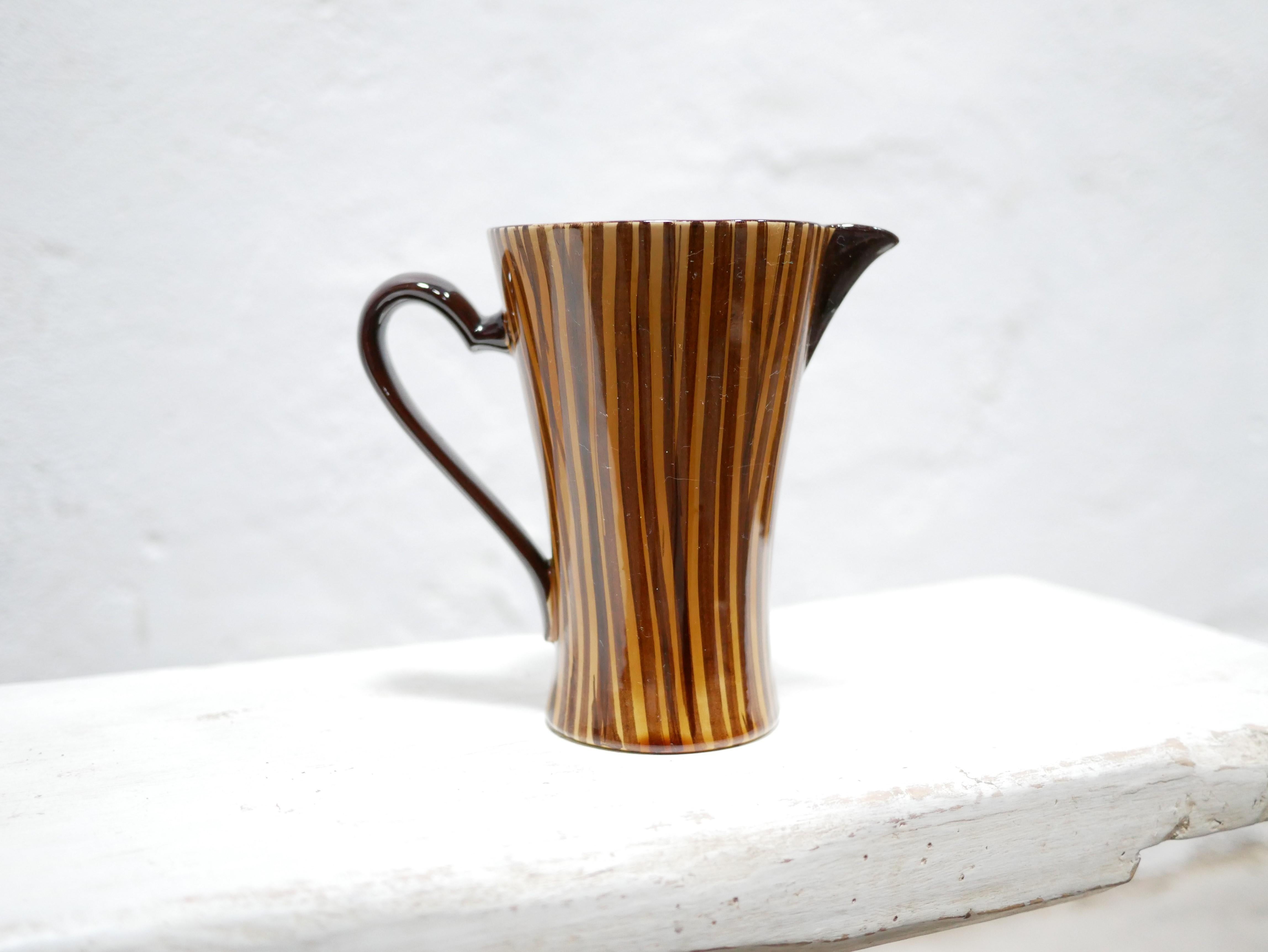 Vintage Ceramic Pitcher by the Sarreguemines Factory In Good Condition For Sale In AIGNAN, FR